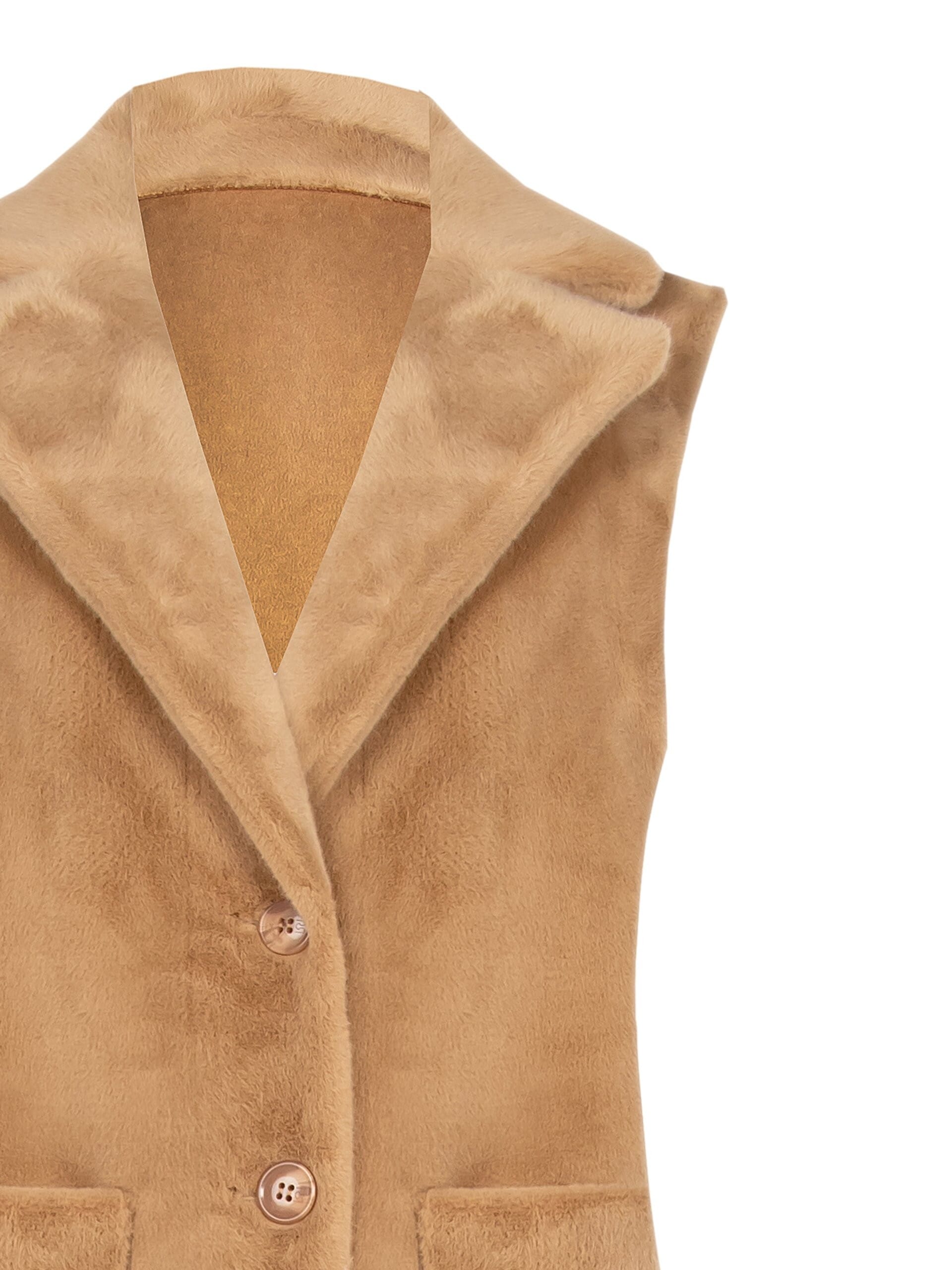 Rinascimento Manteau long sans manches et en daim avec fourrure synthétique réversible