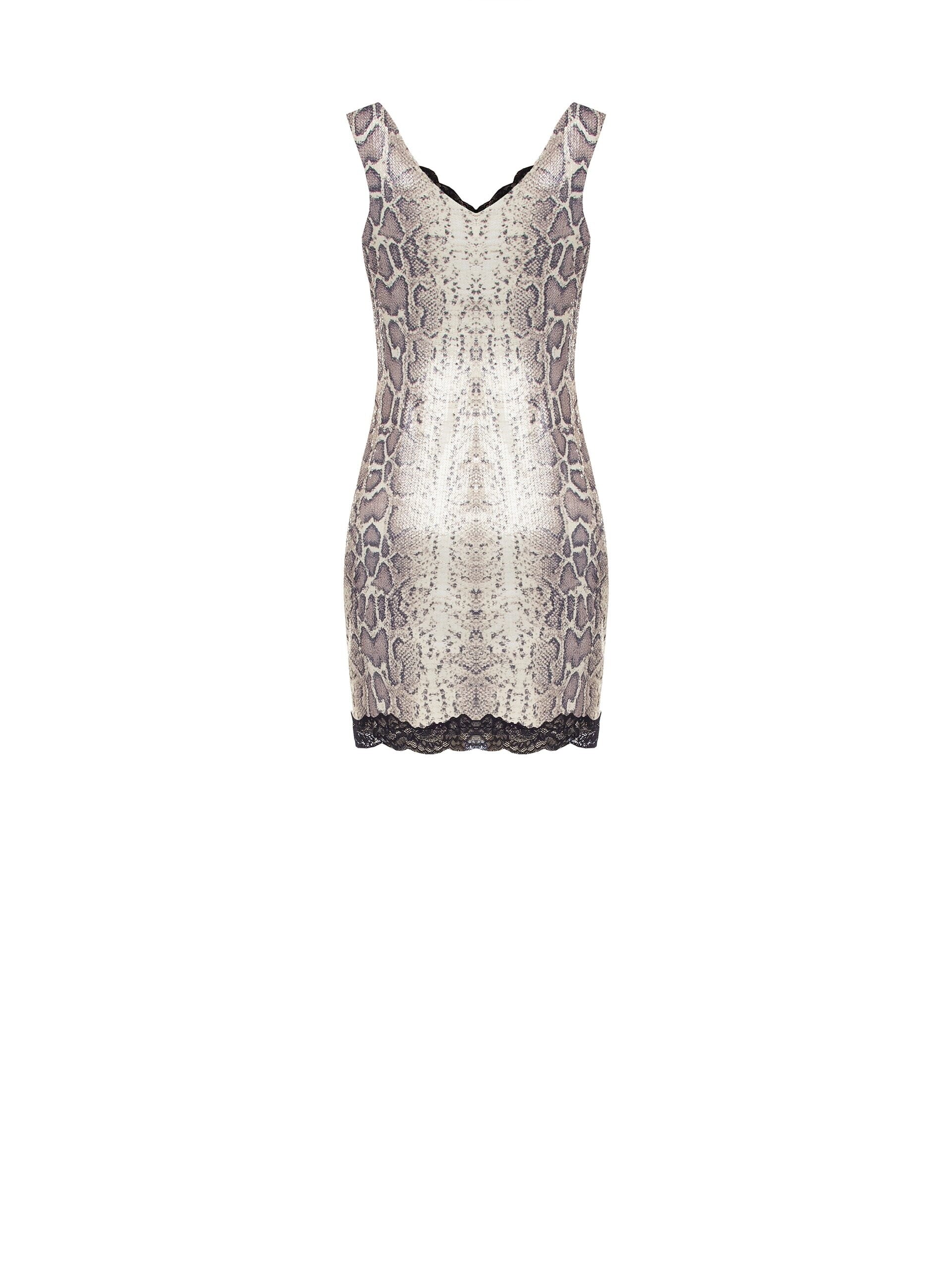 Abito Corto A Tubino Pitonato Ricoperto Di Paillettes Con Pizzo Sullo Scollo Rinascimento