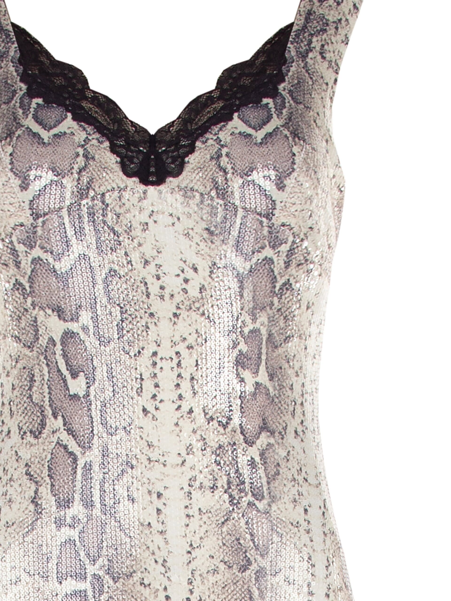 Abito Corto A Tubino Pitonato Ricoperto Di Paillettes Con Pizzo Sullo Scollo Rinascimento