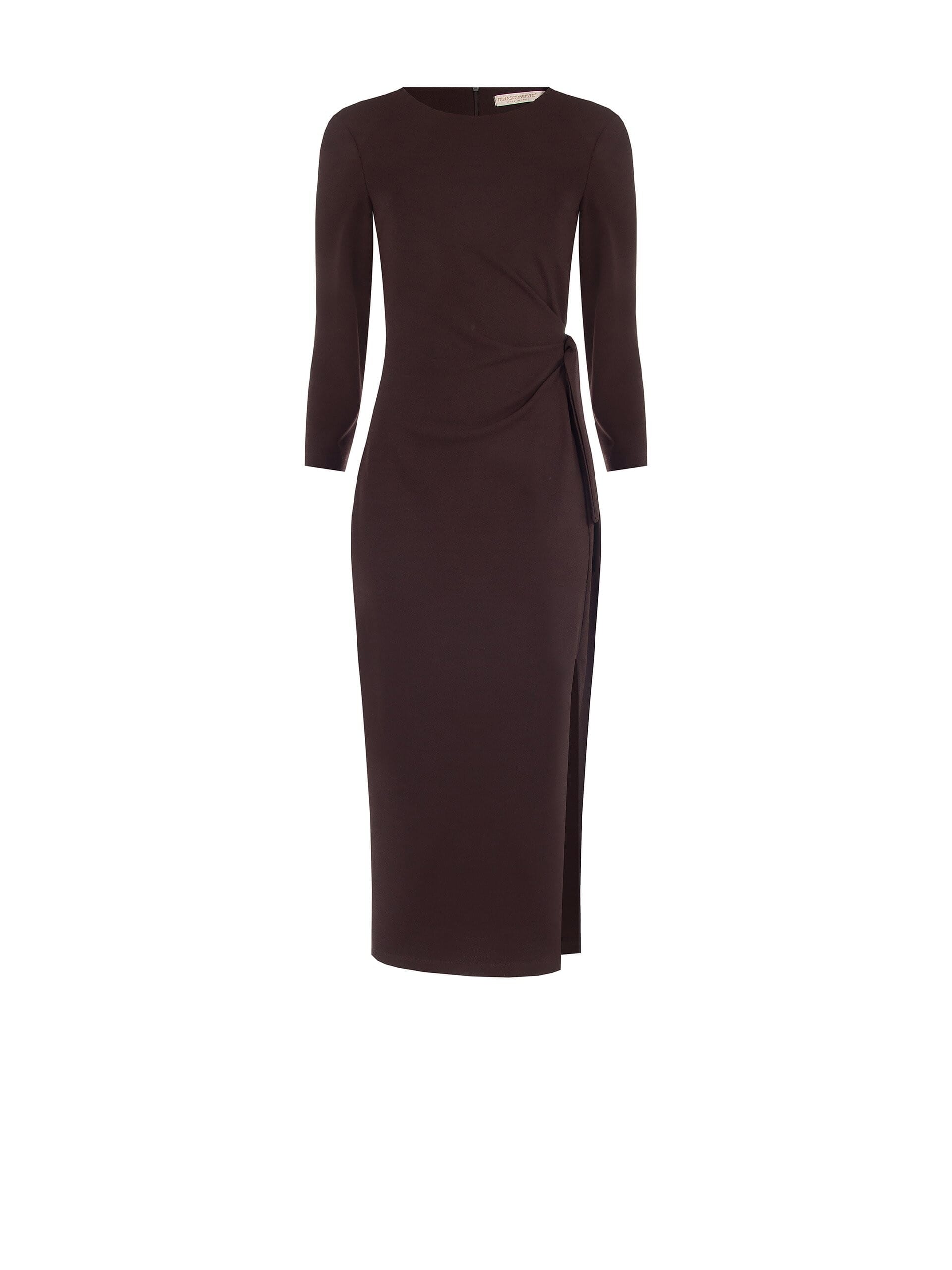 Abito Aderente In Scuba Crepe Annodato Su Un Fianco E Con Spacco Davanti Rinascimento