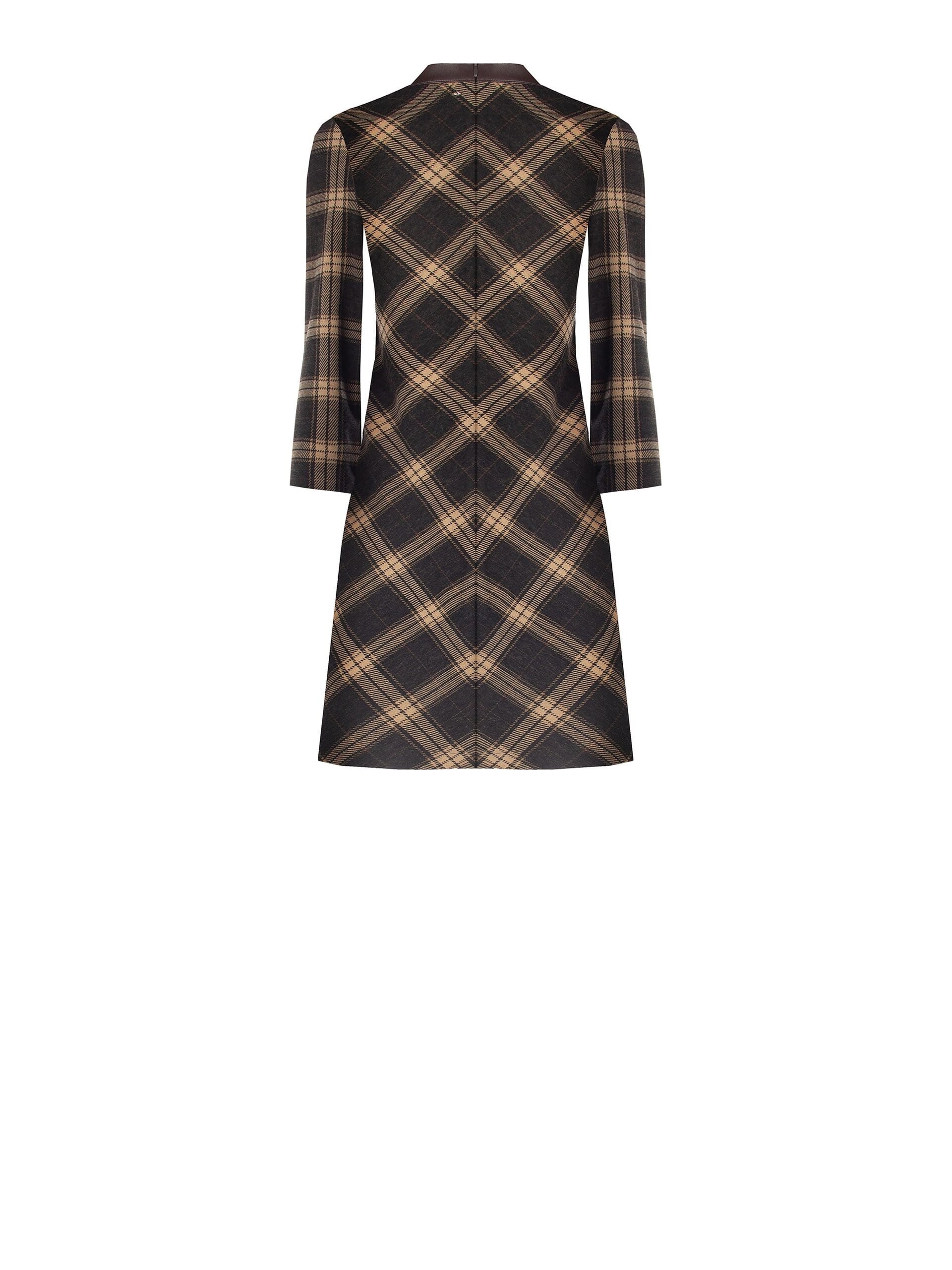 Abito Corto A Trapezio In Tessuto Jacquard A Quadri Con Dettagli In Similpelle Rinascimento