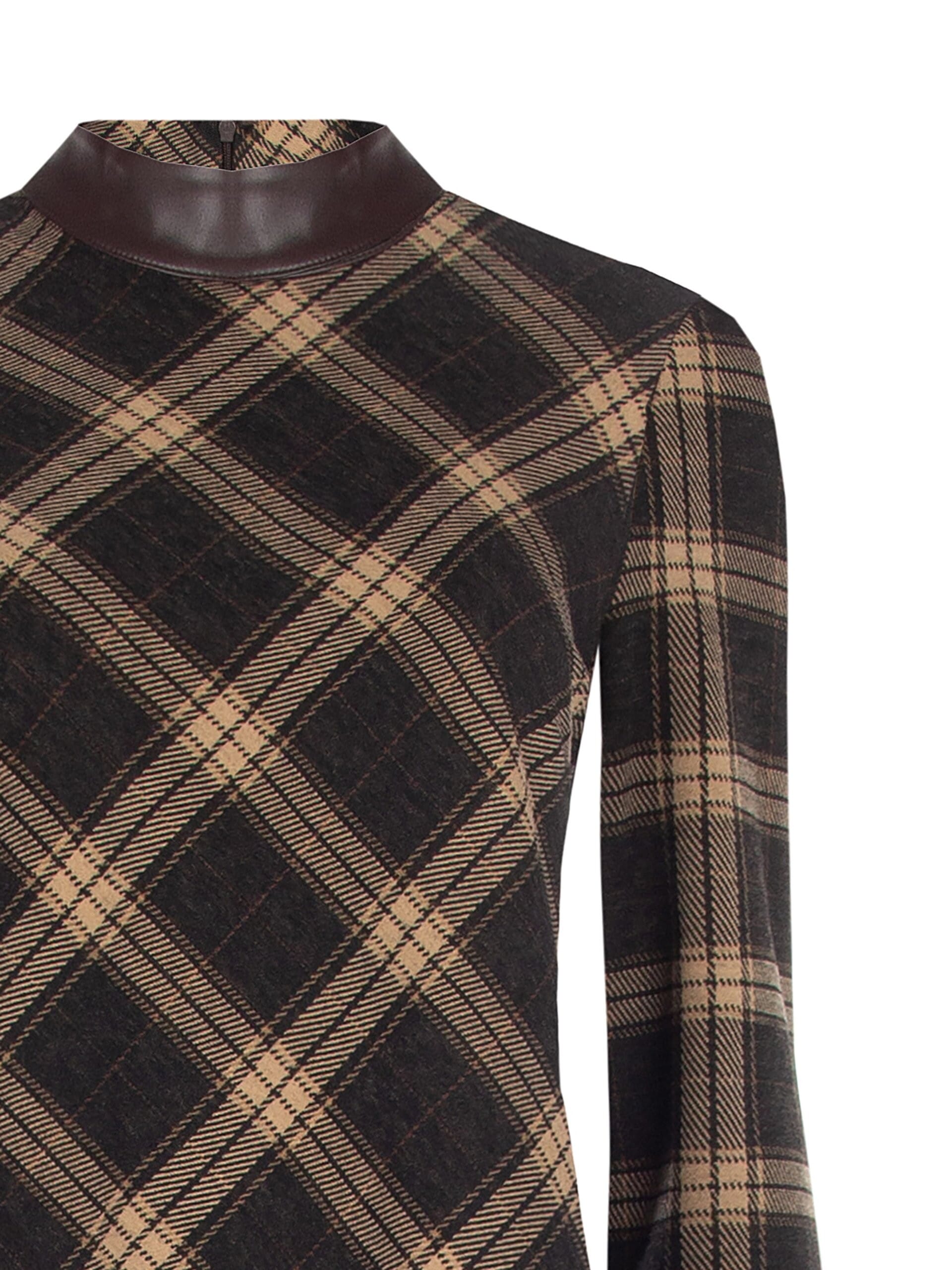 Abito Corto A Trapezio In Tessuto Jacquard A Quadri Con Dettagli In Similpelle Rinascimento