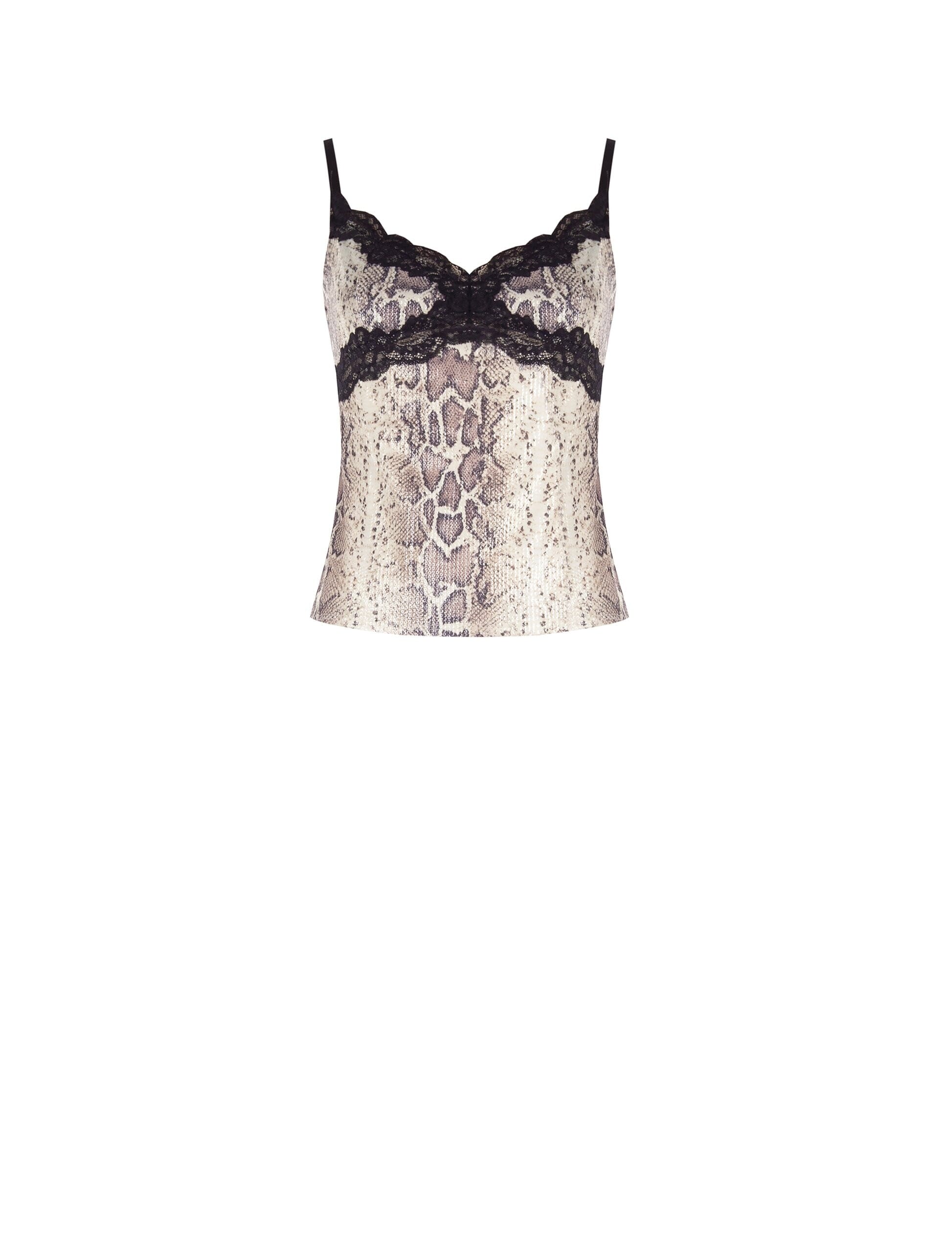 Top Sfiancato Pitonato Ricoperto Di Paillettes Con Pizzo Sullo Scollo Rinascimento