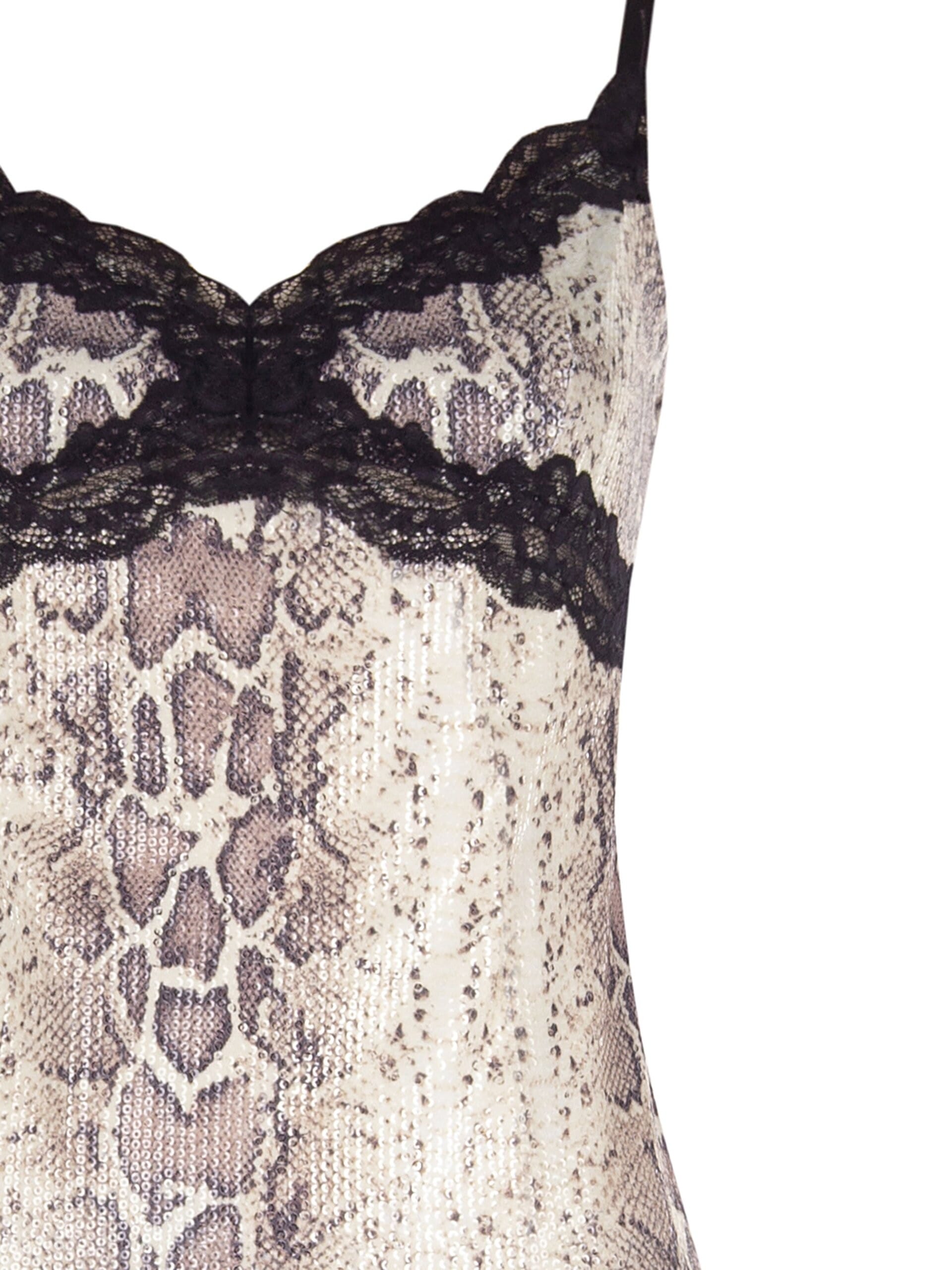 Top Sfiancato Pitonato Ricoperto Di Paillettes Con Pizzo Sullo Scollo Rinascimento