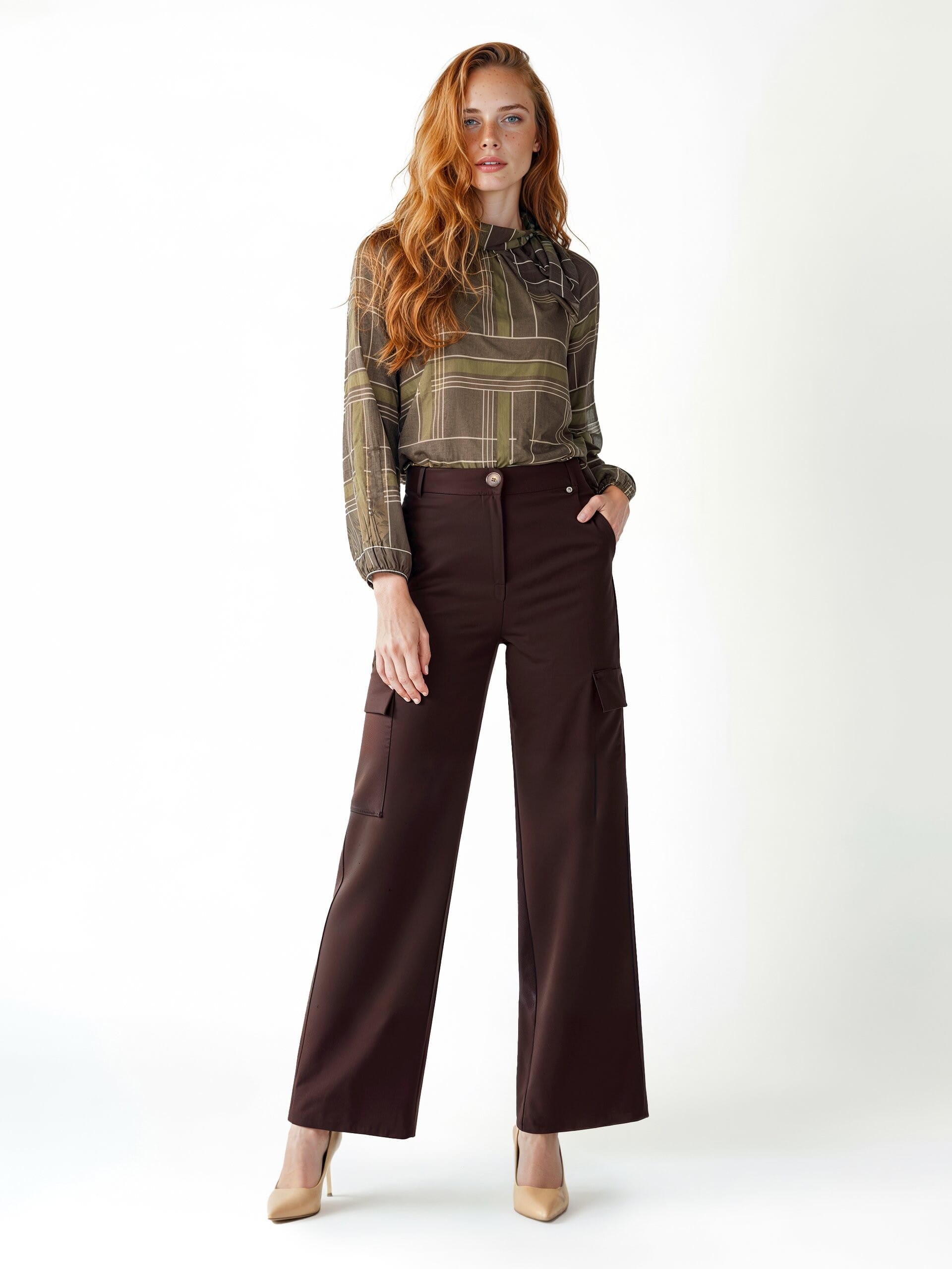 Blusa Ampia In Georgette A Quadri Con Fiocco Rinascimento