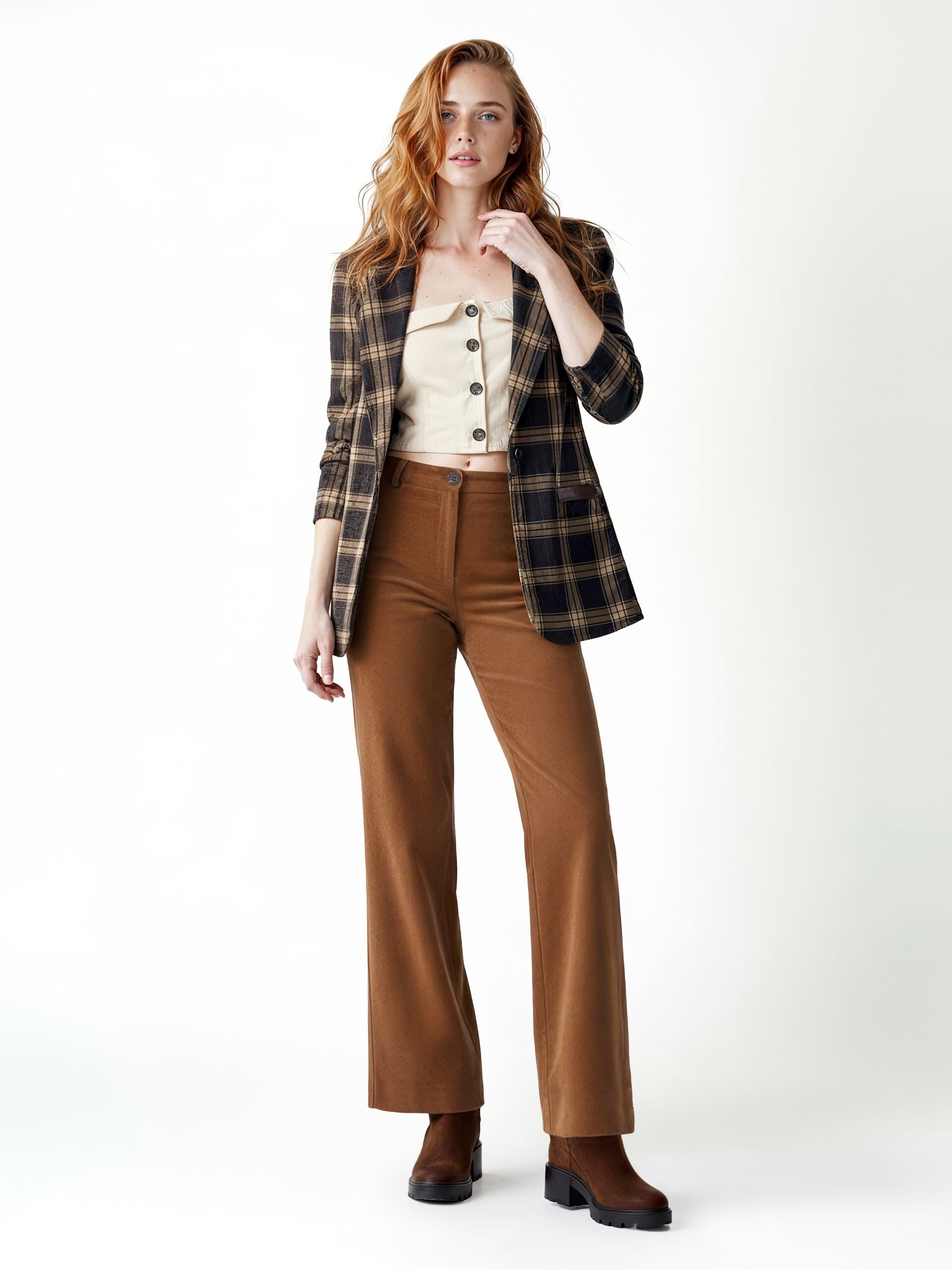 Giacca Blazer In Tessuto Jacquard A Quadri Con Dettagli In Similpelle Rinascimento