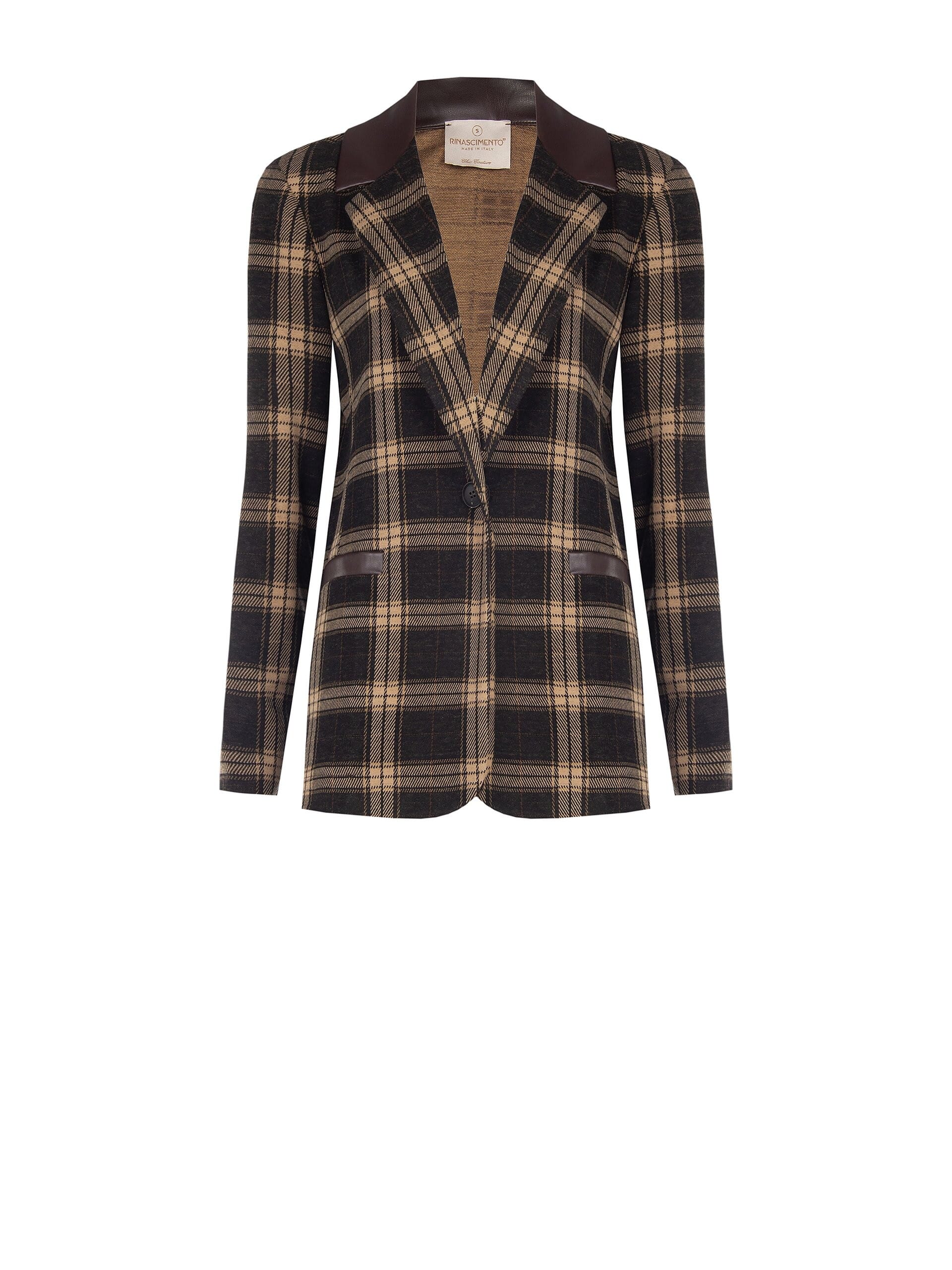 Giacca Blazer In Tessuto Jacquard A Quadri Con Dettagli In Similpelle Rinascimento