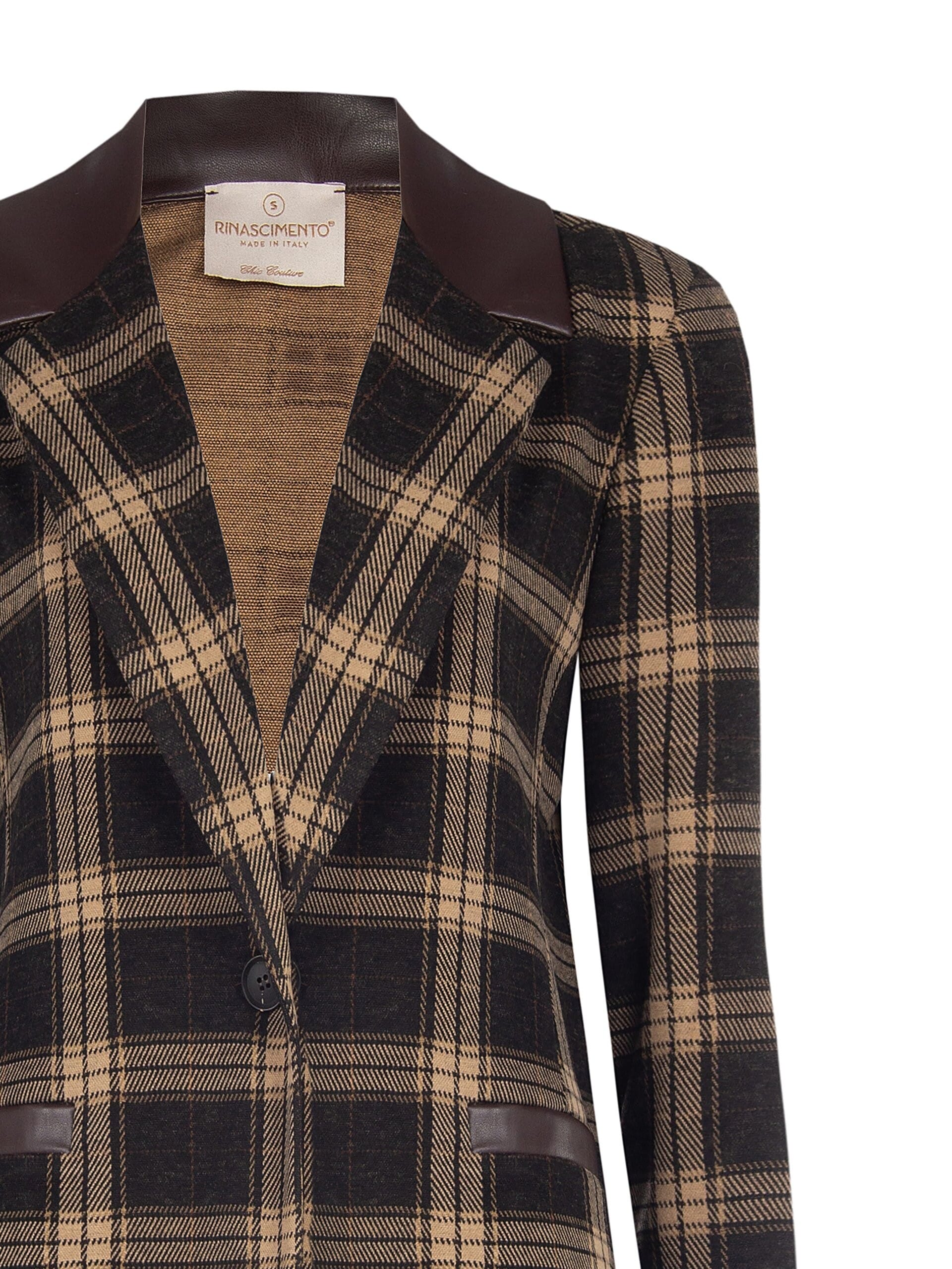 Giacca Blazer In Tessuto Jacquard A Quadri Con Dettagli In Similpelle Rinascimento