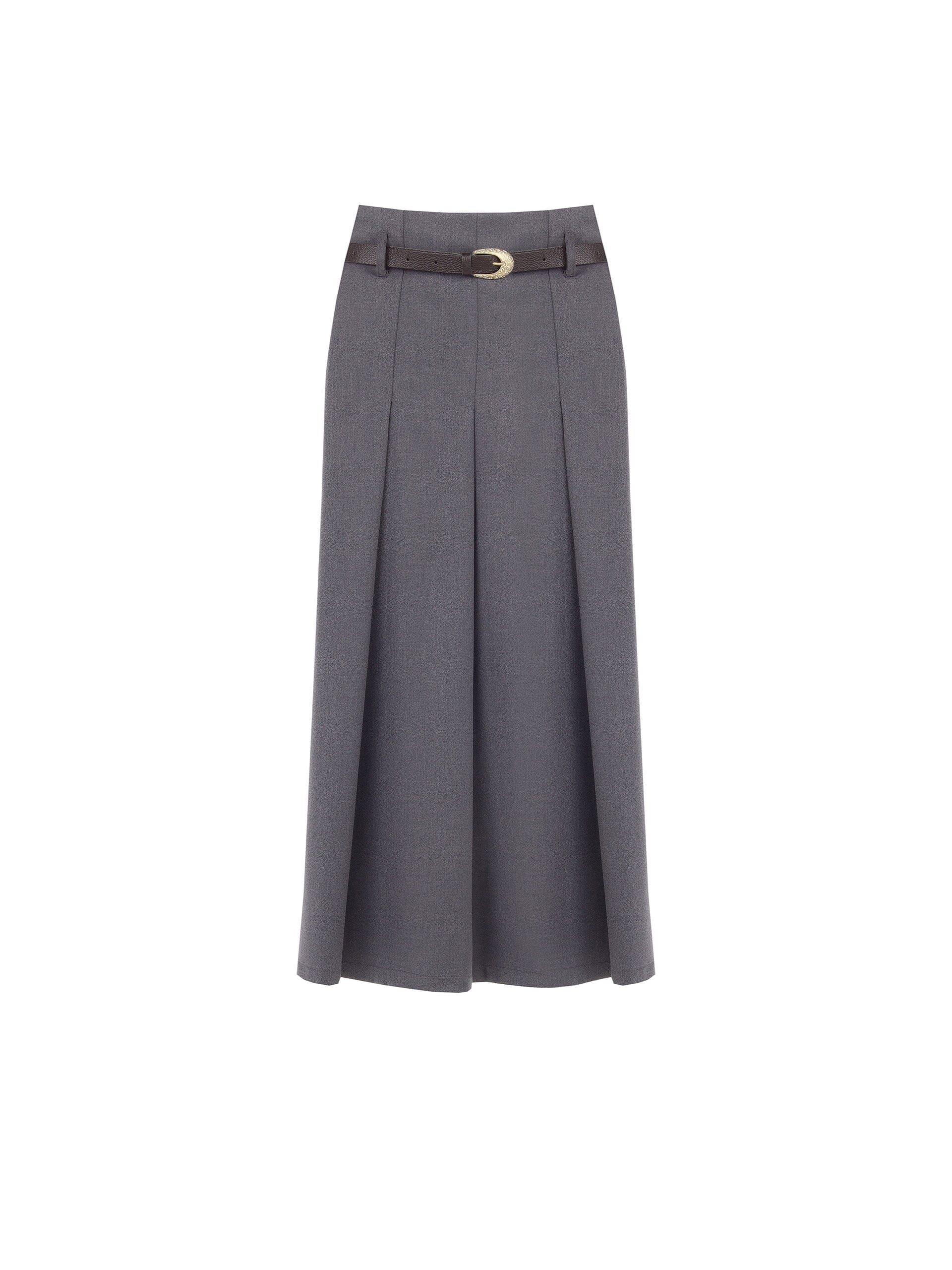 Jupe longue plissée en tissu poly-viscose avec ceinture assortie en similicuir Rinascimento