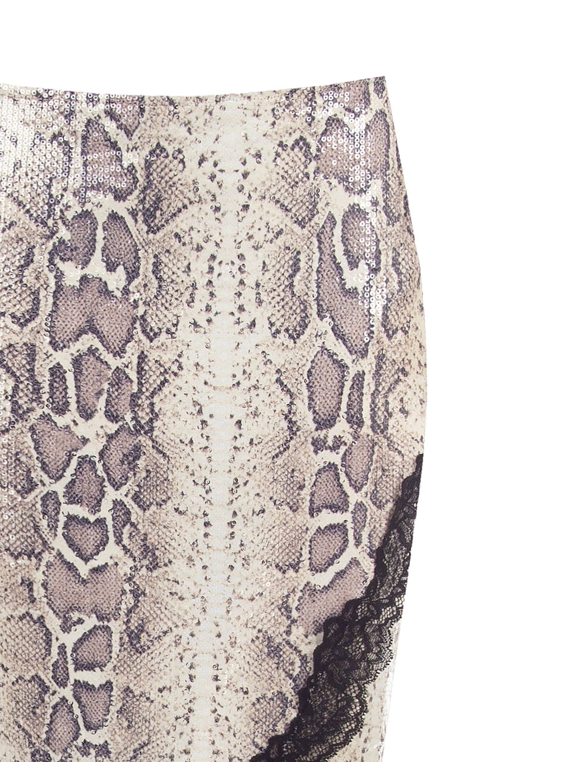 Gonna A Tubino Asimmetrica Pitonata Ricoperta Di Paillettes Con Pizzo Sul Fondo Rinascimento