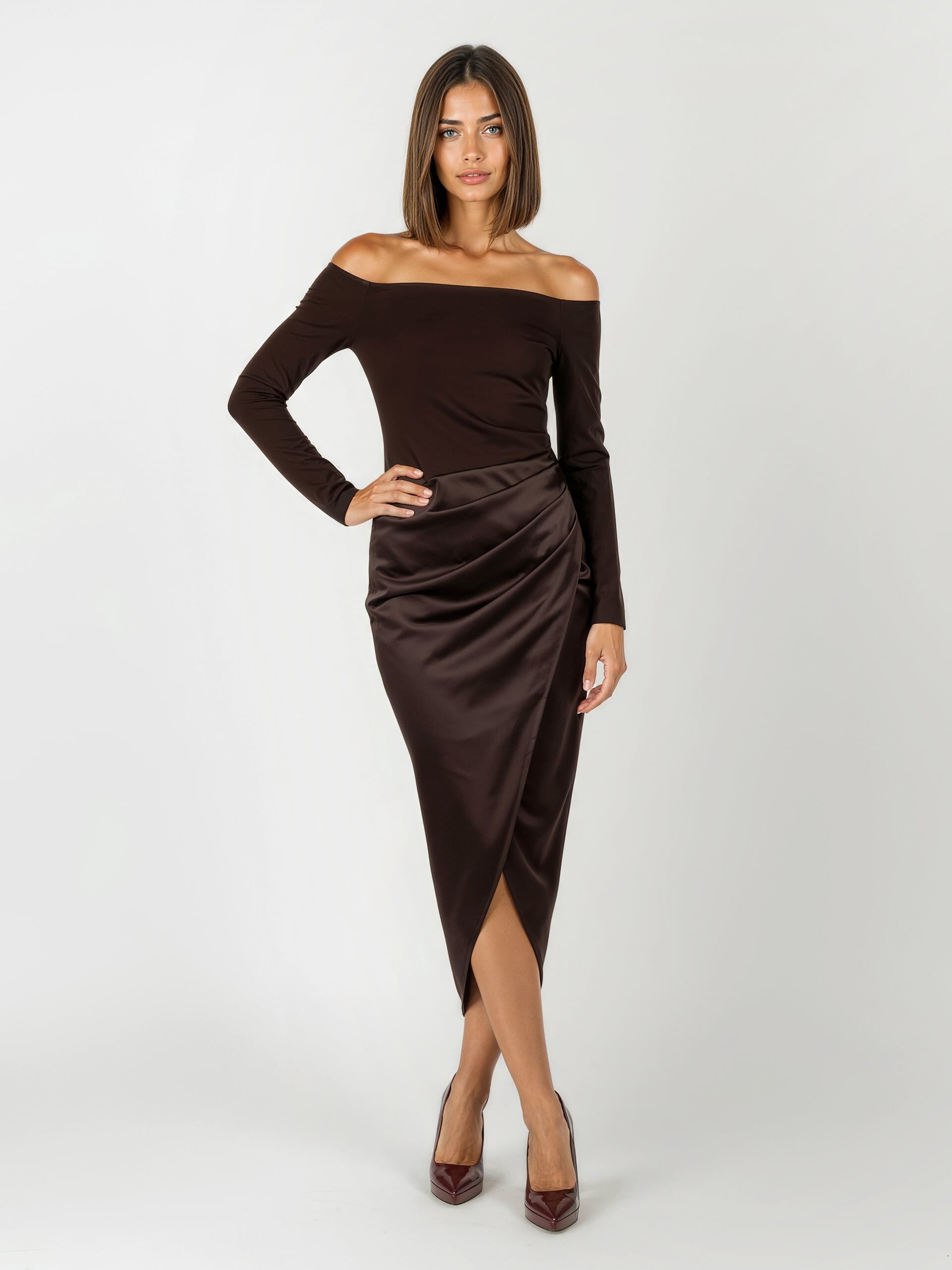 Abito Lungo A Ruota In Raso Con Top In Scuba Crepe Rinascimento