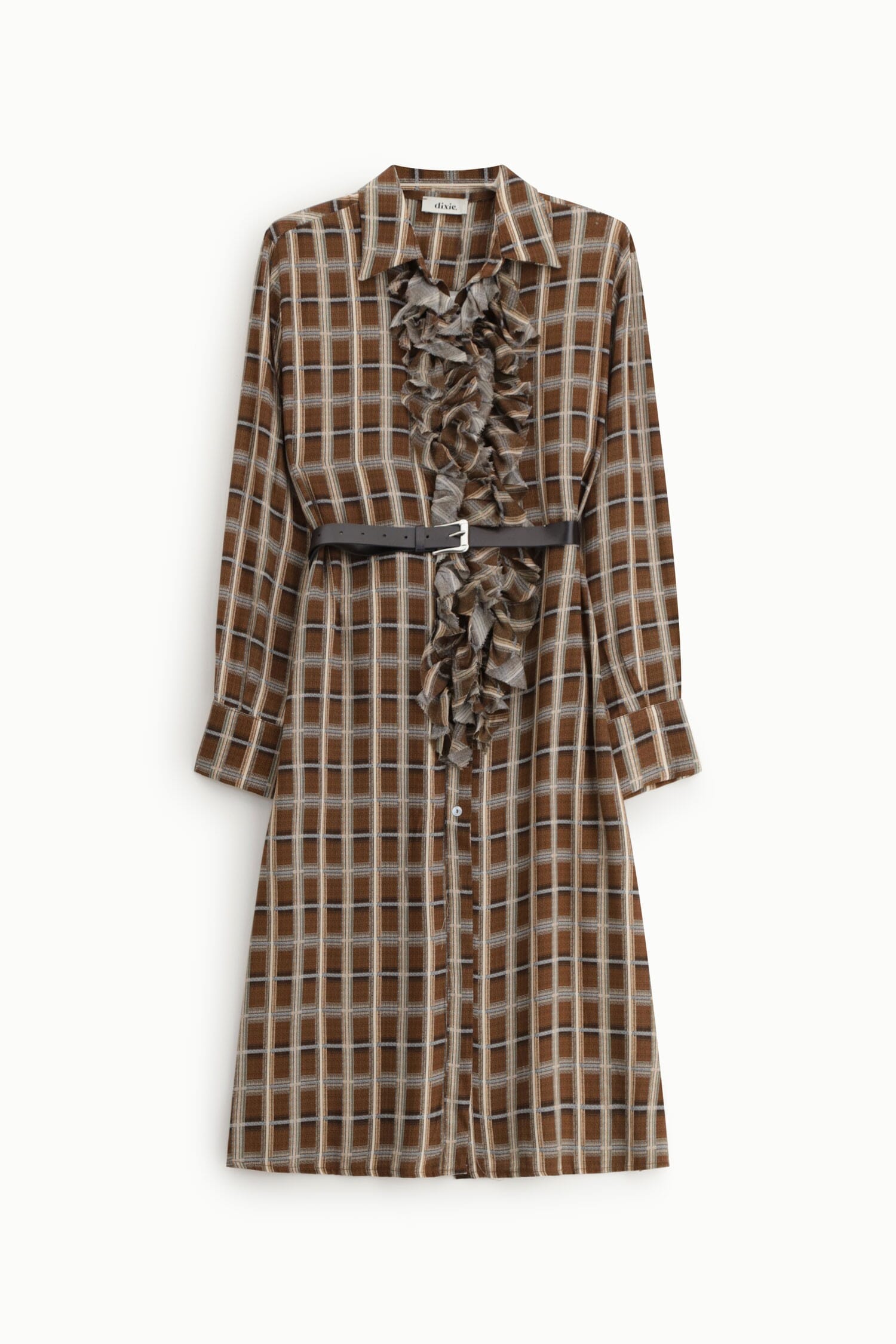 Abito Midi A Quadri Con Rouches Sul Davanti Dixie