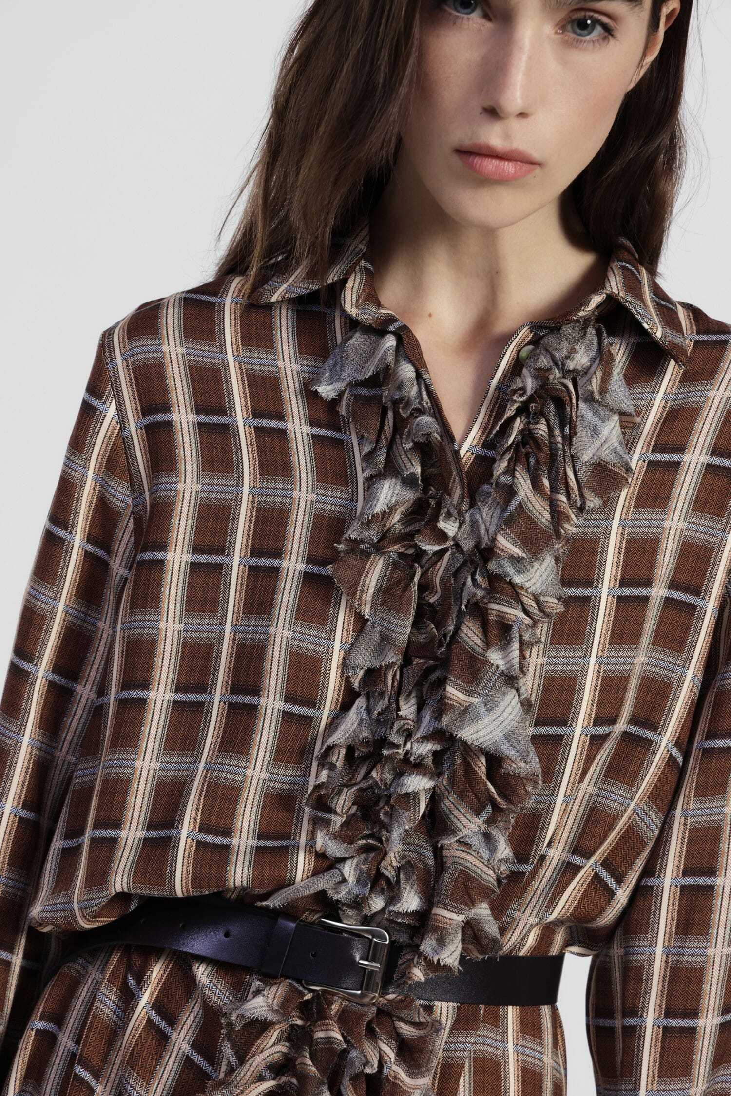 Abito Midi A Quadri Con Rouches Sul Davanti Dixie