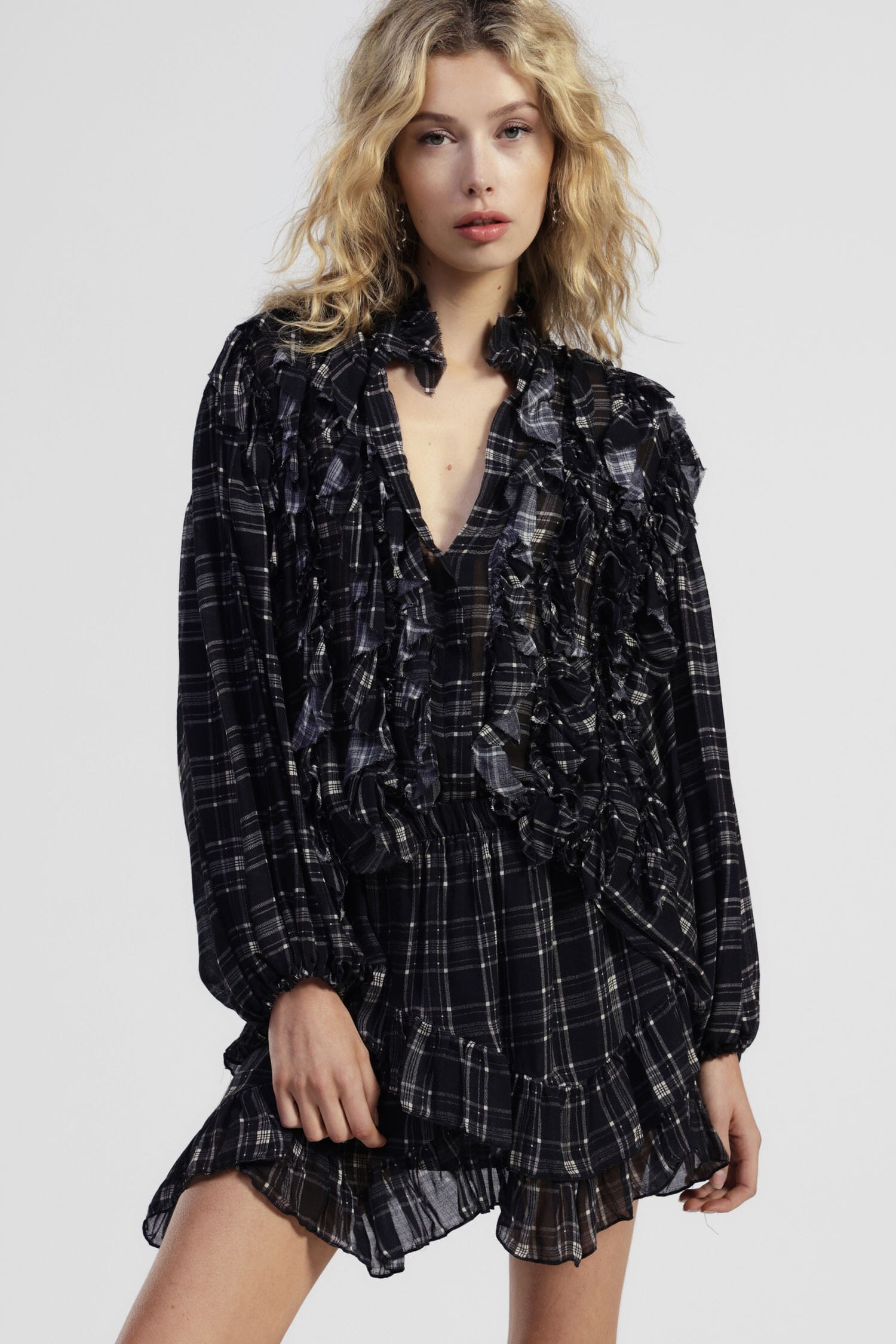 Chemise à carreaux, manches larges et volants Dixie