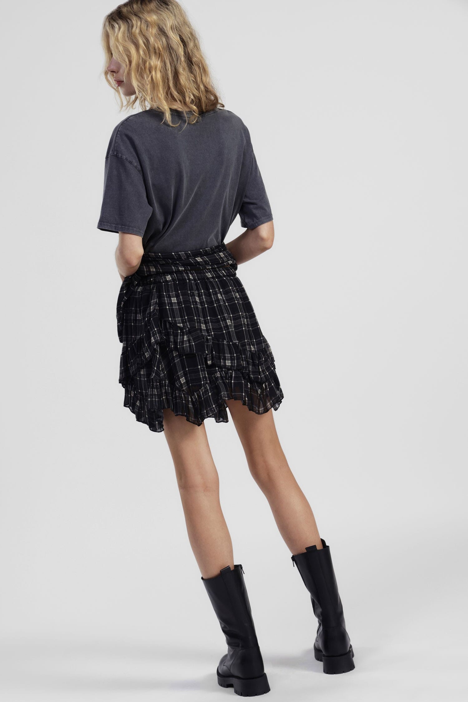 Dixie - Jupe courte en tissu écossais à volants asymétriques