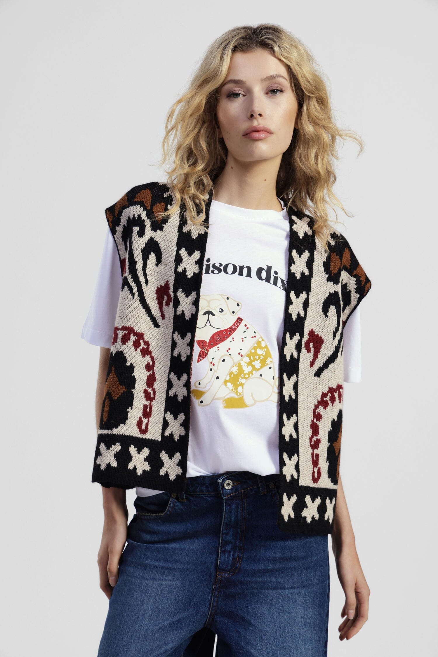 Gilet sans manches avec motif jacquard floral Dixie