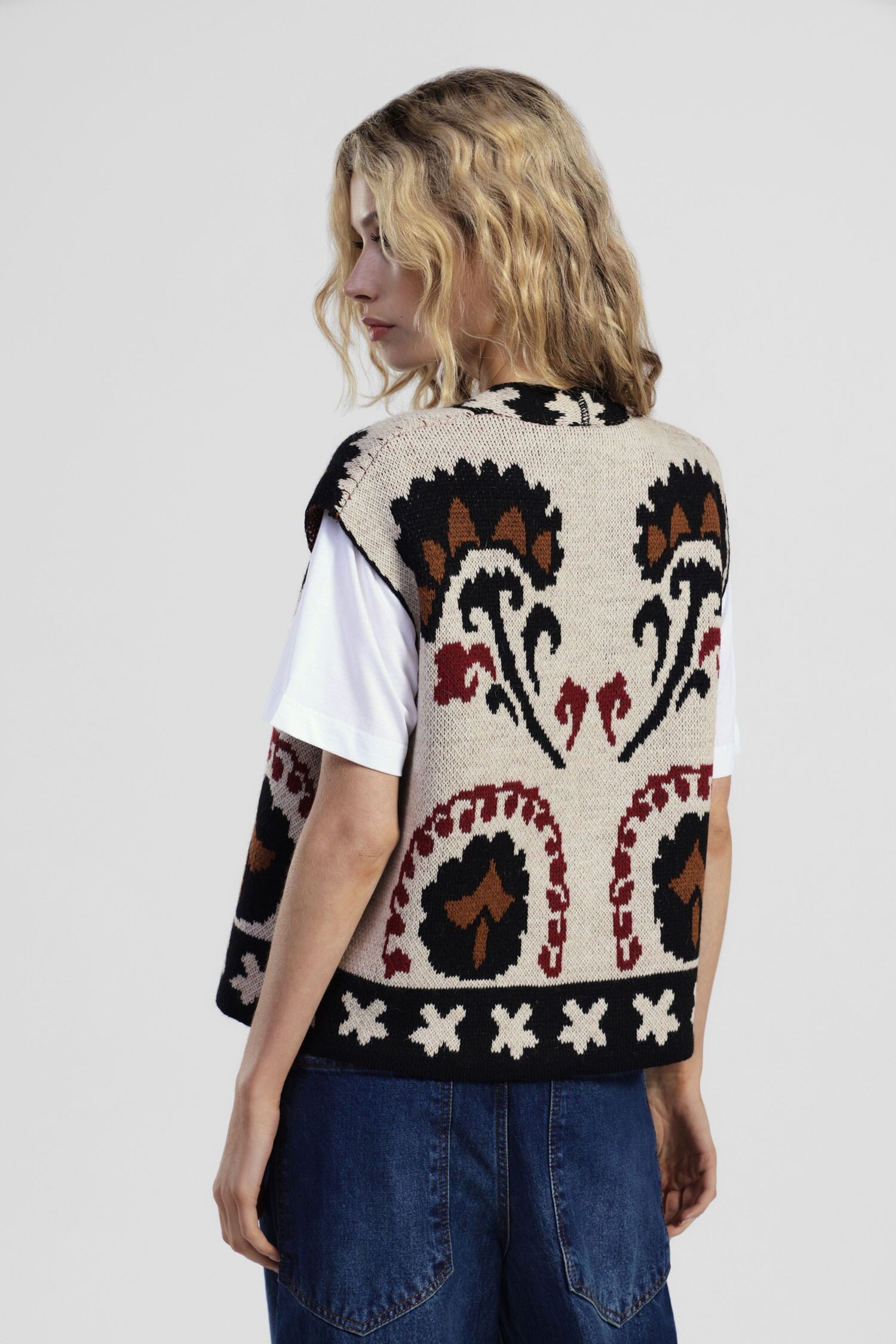 Gilet sans manches avec motif jacquard floral Dixie