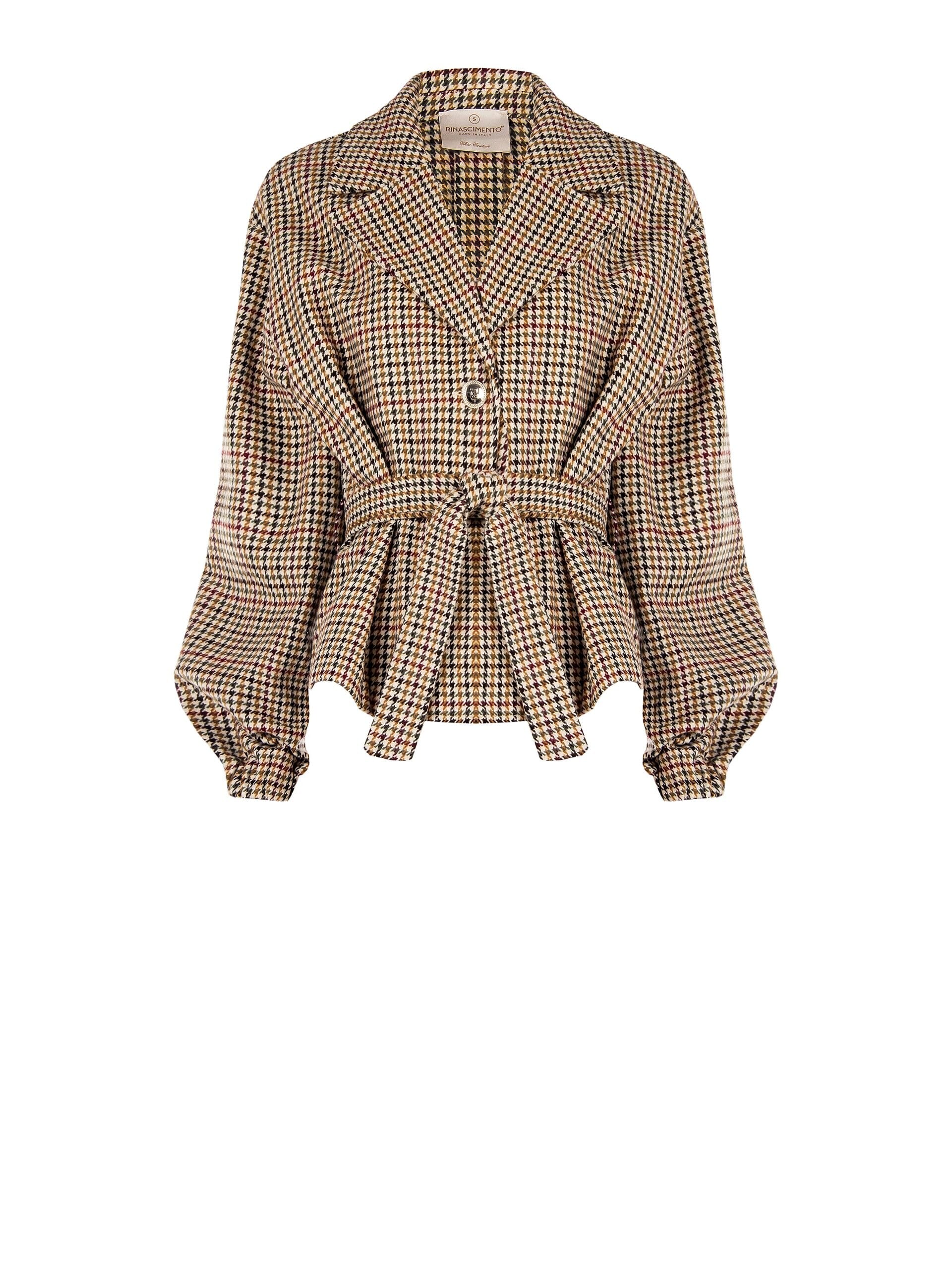 Manteau court à pied de poule avec ceinture coordonnée Rinascimento