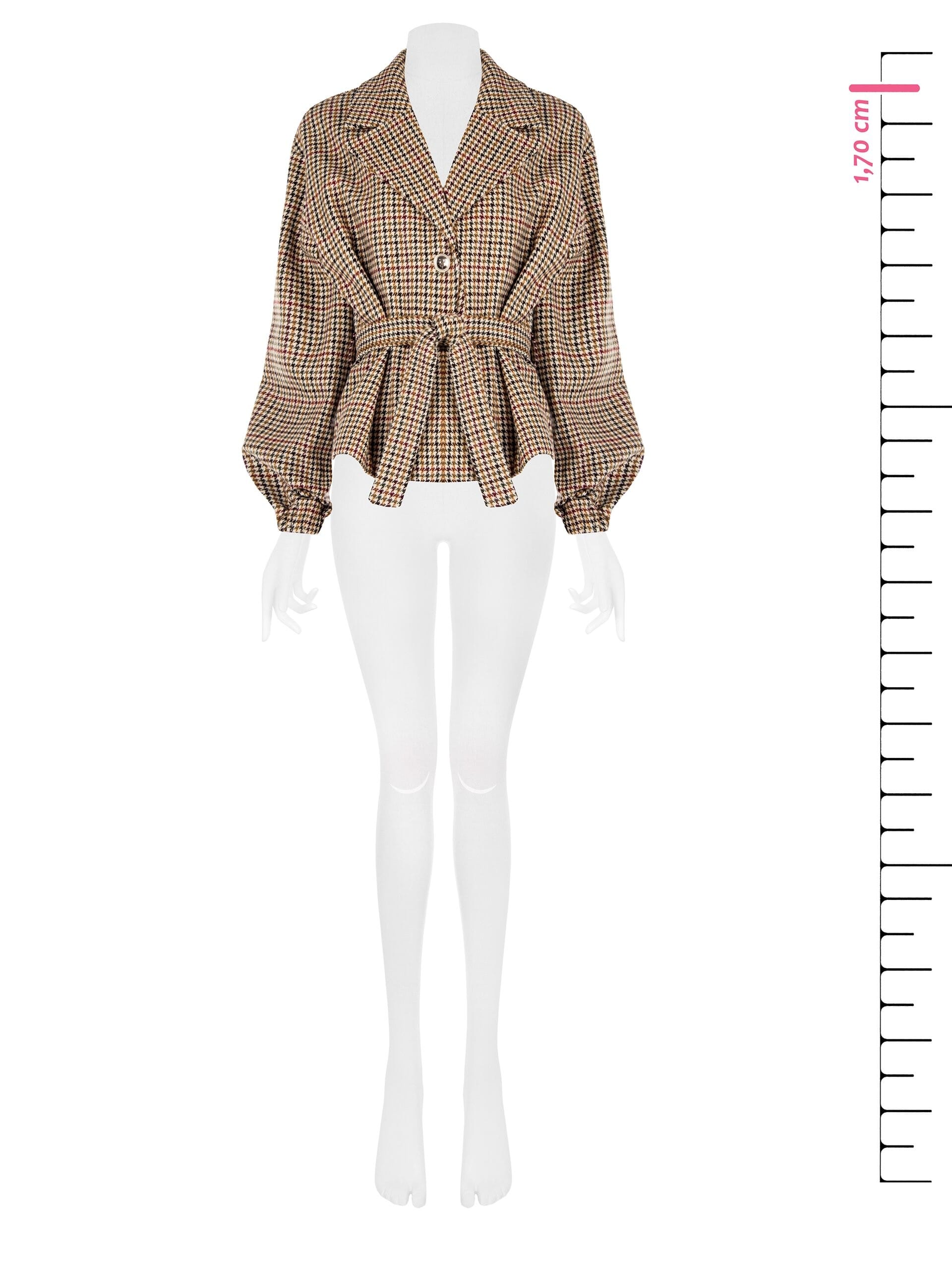 Manteau court à pied de poule avec ceinture coordonnée Rinascimento