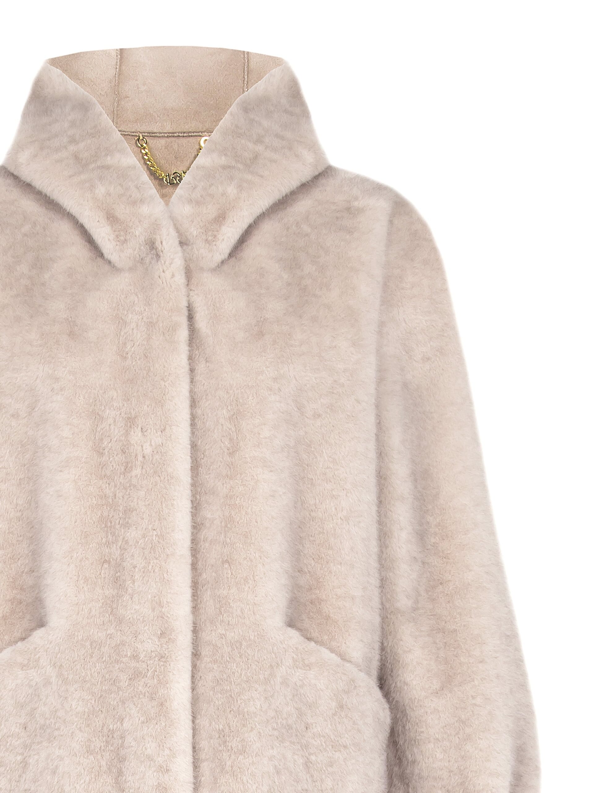 Long Synthetic Fur Coat With Hood Rinascimento