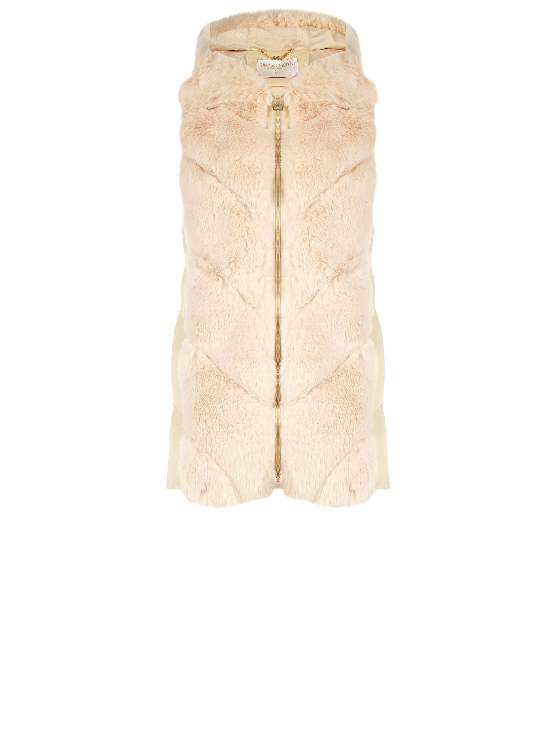 Piumino Medio Smanicato Con Cappuccio E Dettagli In Pelliccia Sintetica Rinascimento