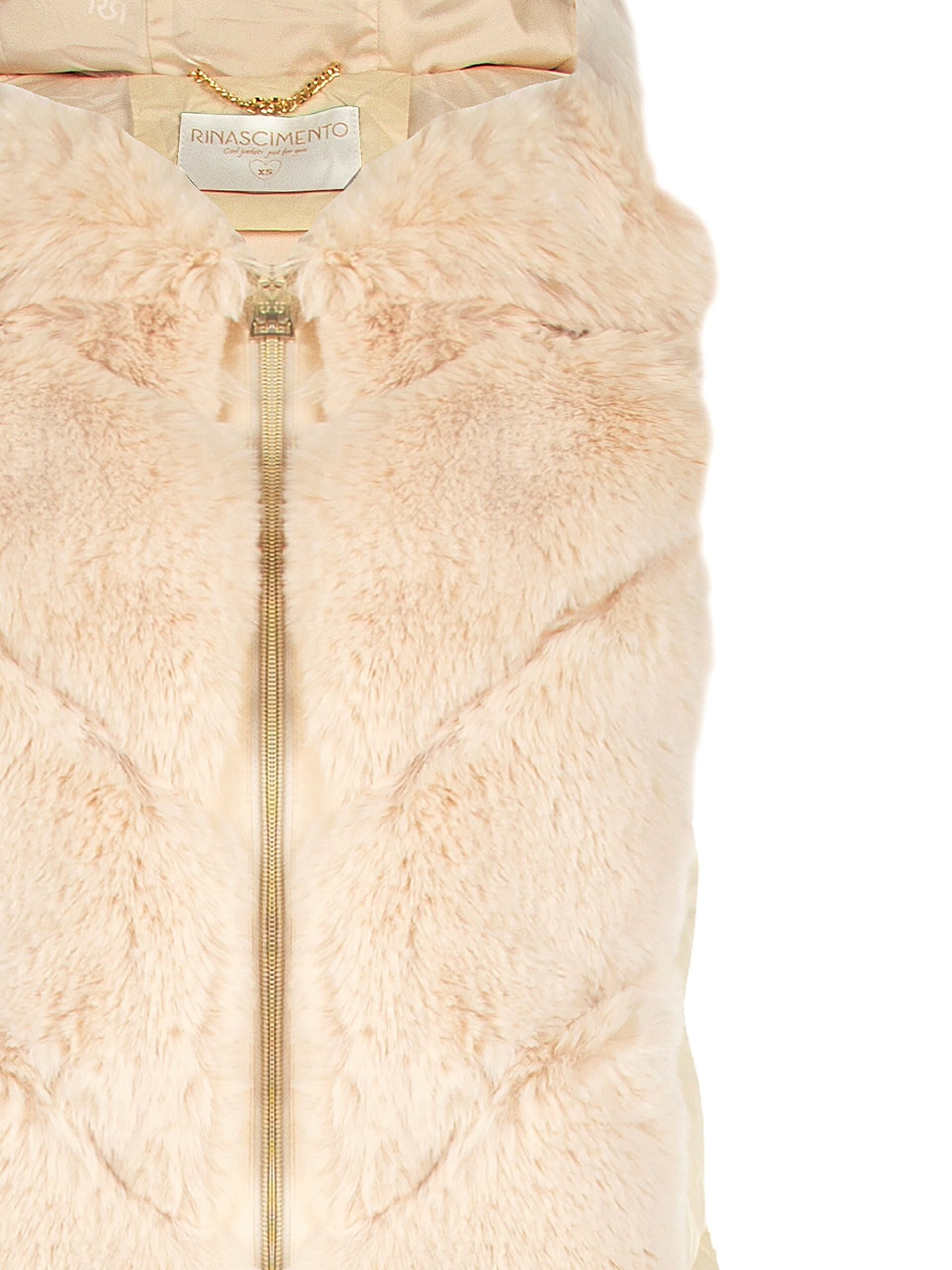 Piumino Medio Smanicato Con Cappuccio E Dettagli In Pelliccia Sintetica Rinascimento