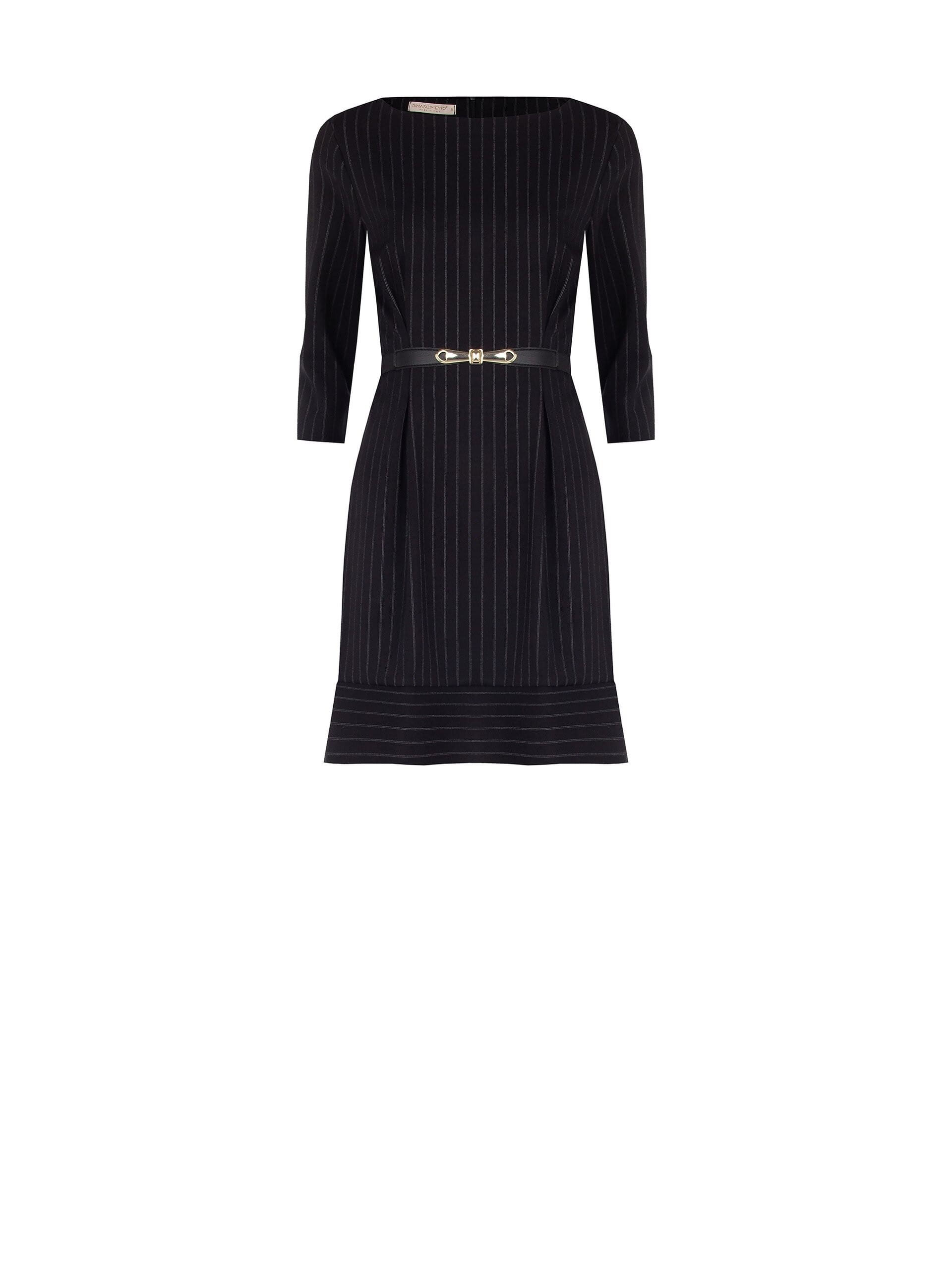 Abito Corto In Punto Milano Gessato Con Cintura Elastica Abbinata Rinascimento