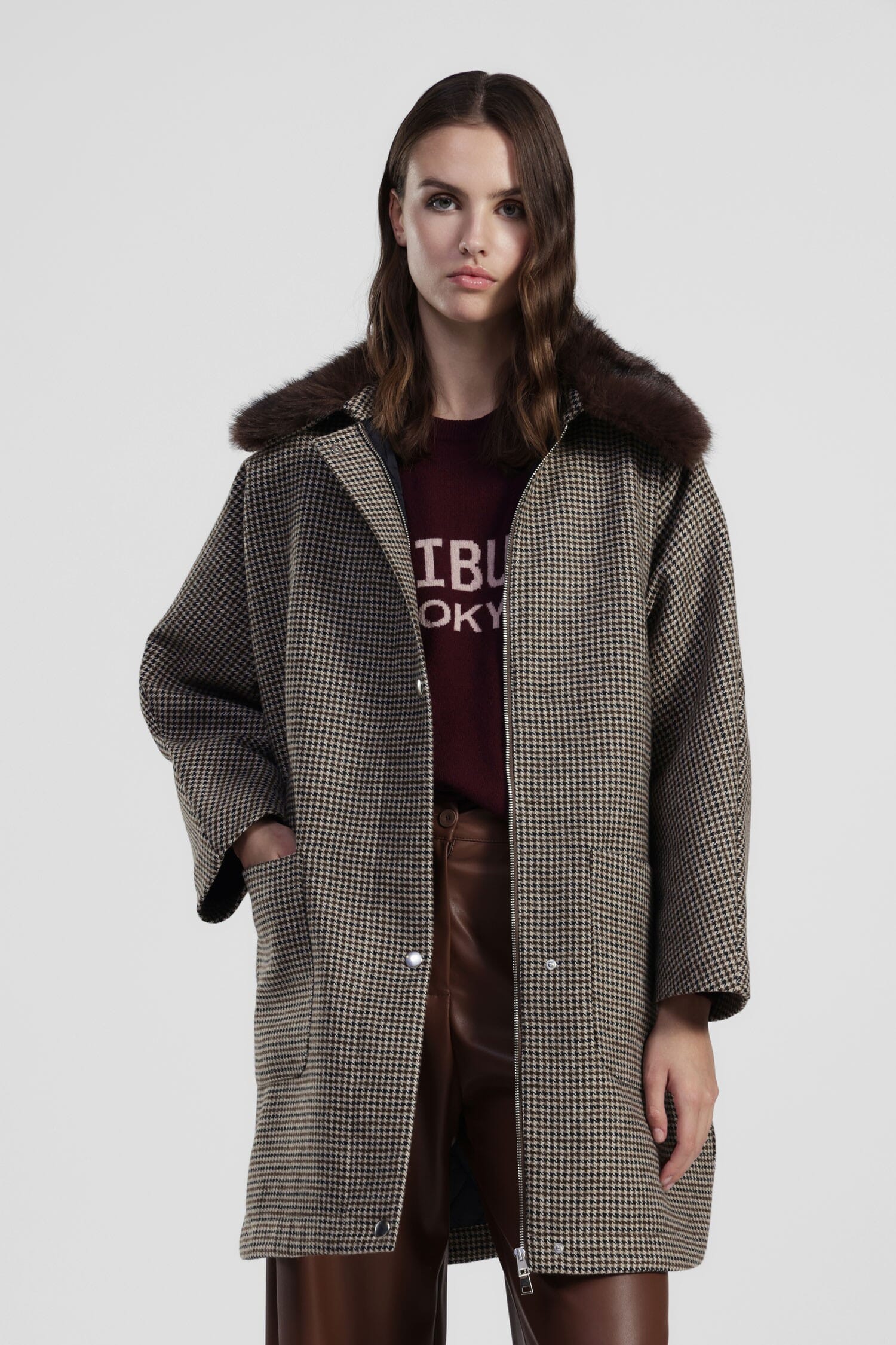 Manteau imprimé Pied De Poule avec col large Dixie