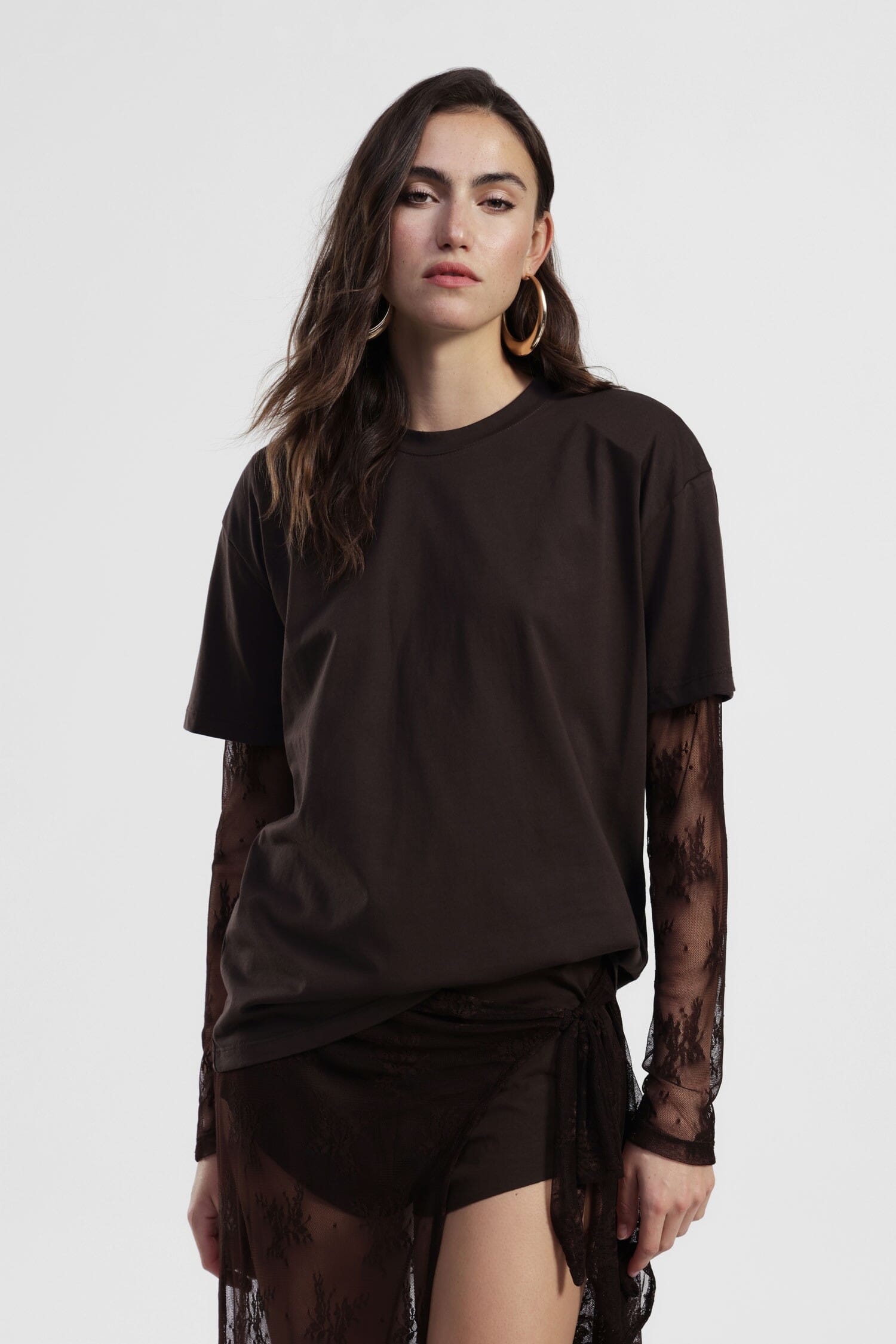 T-Shirt Maniche Corte Con Inserti Maniche In Pizzo Dixie