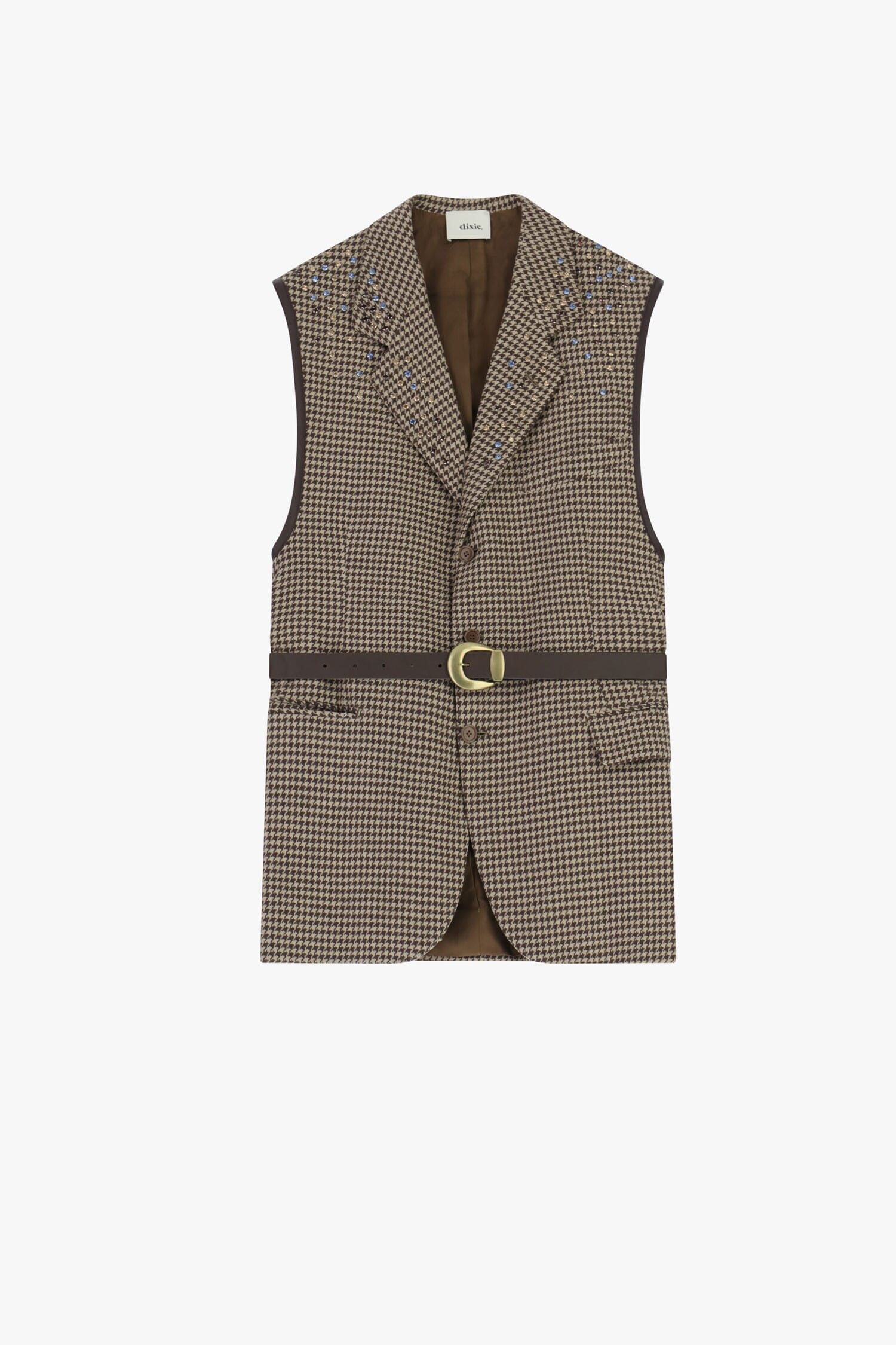 Pied De Poule Patterned Vest With Dixie Belt