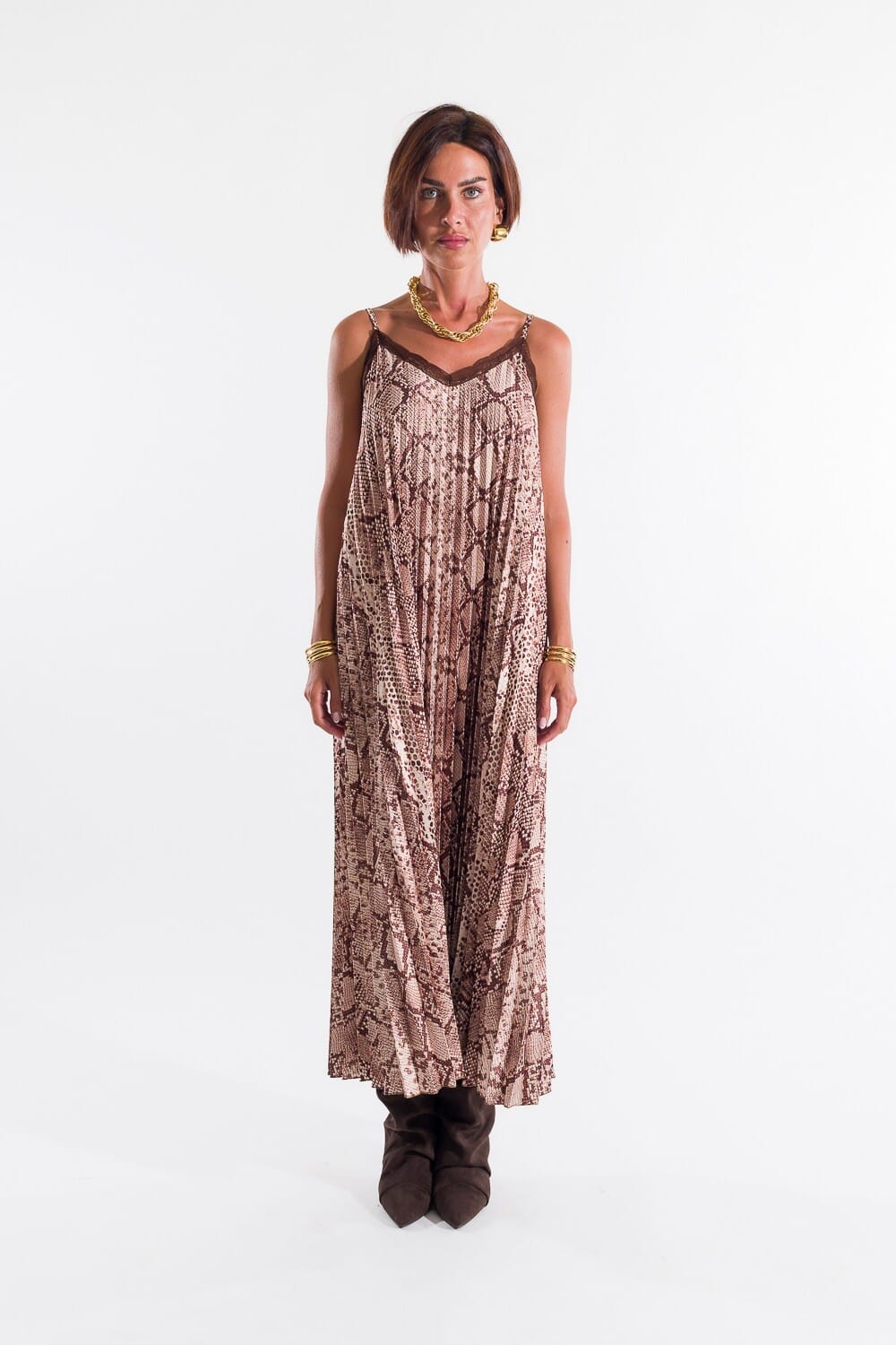 Abito Sottoveste Plisse Con Pizzo Kontatto