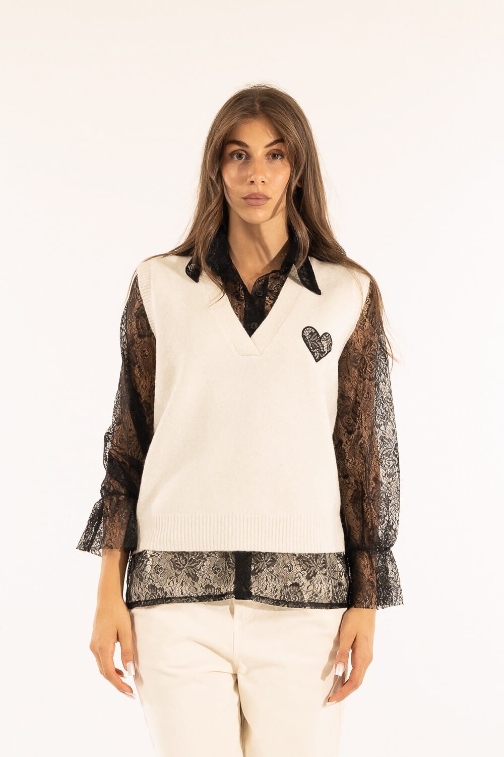 Kontatto Lace Vest And Shirt Set