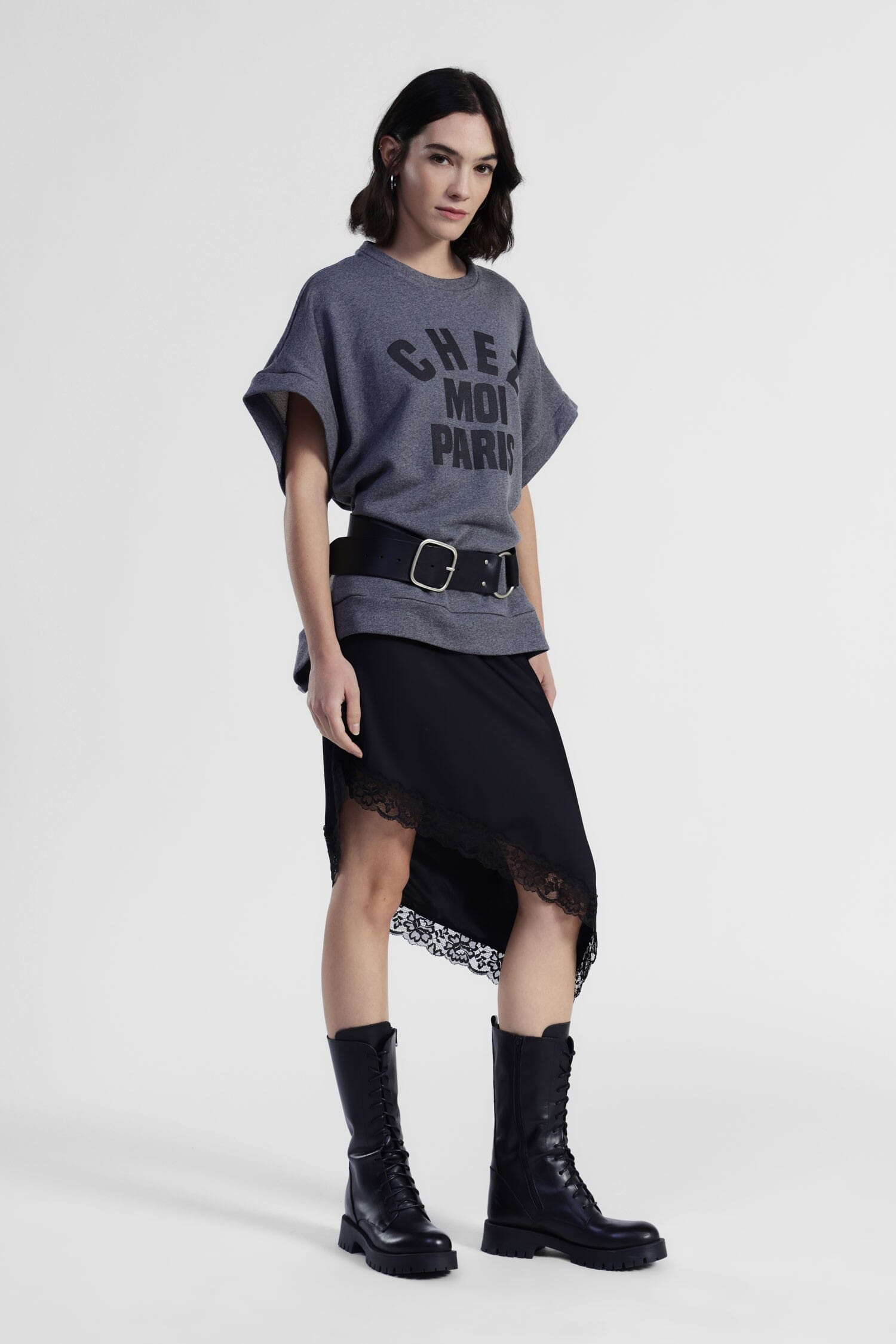 Robe midi avec imprimé sur le devant et bordure en dentelle Dixie