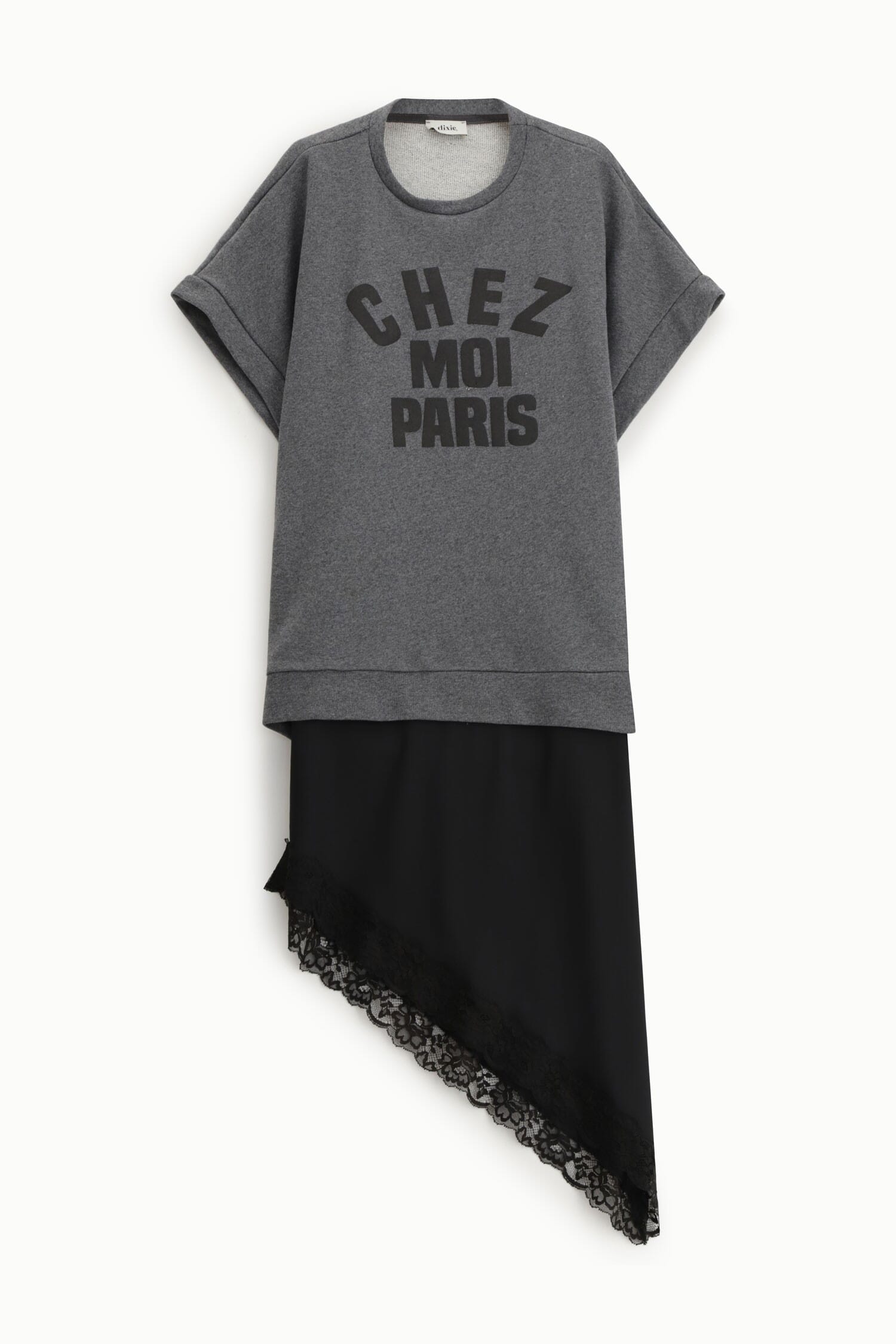 Robe midi avec imprimé sur le devant et bordure en dentelle Dixie