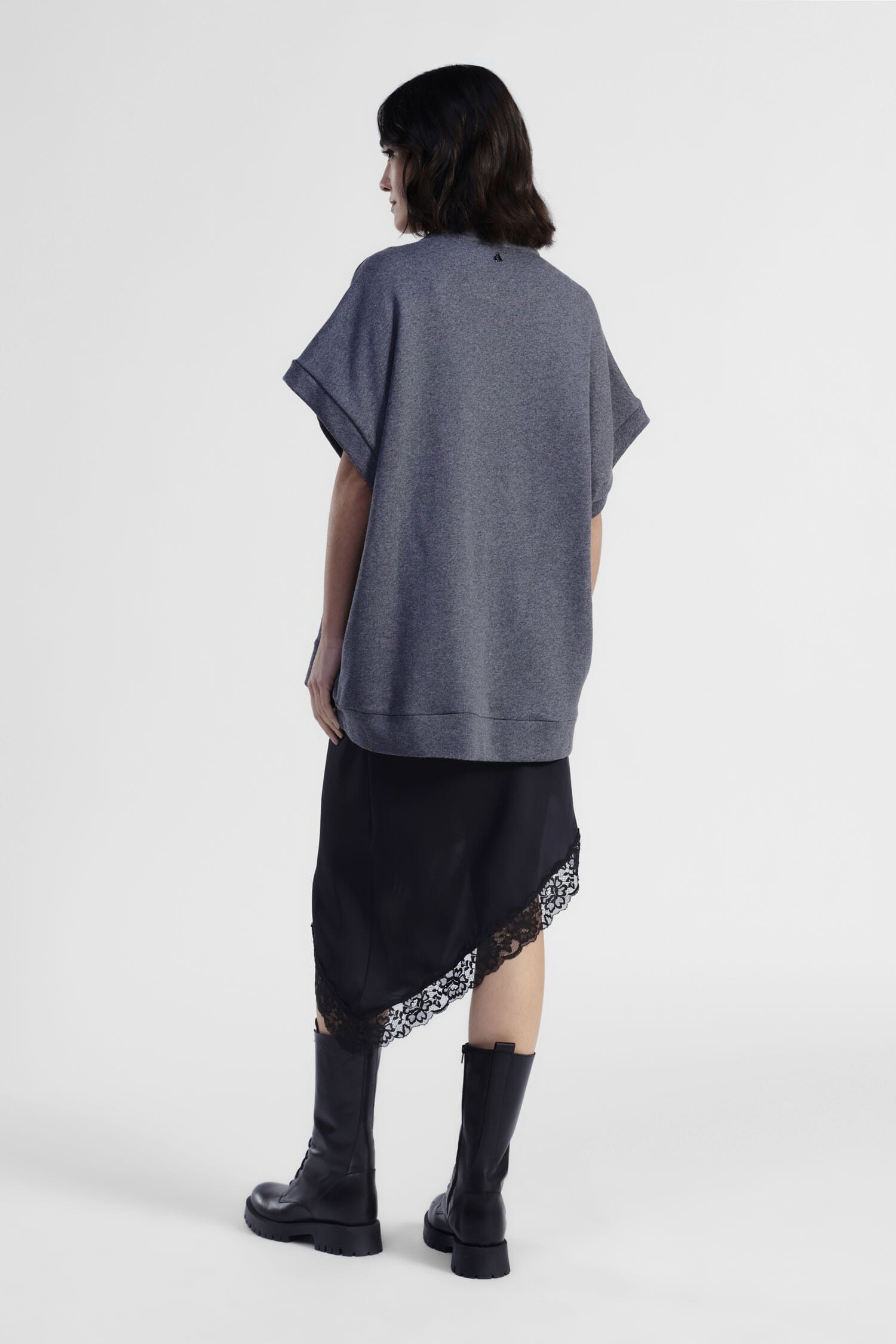 Robe midi avec imprimé sur le devant et bordure en dentelle Dixie