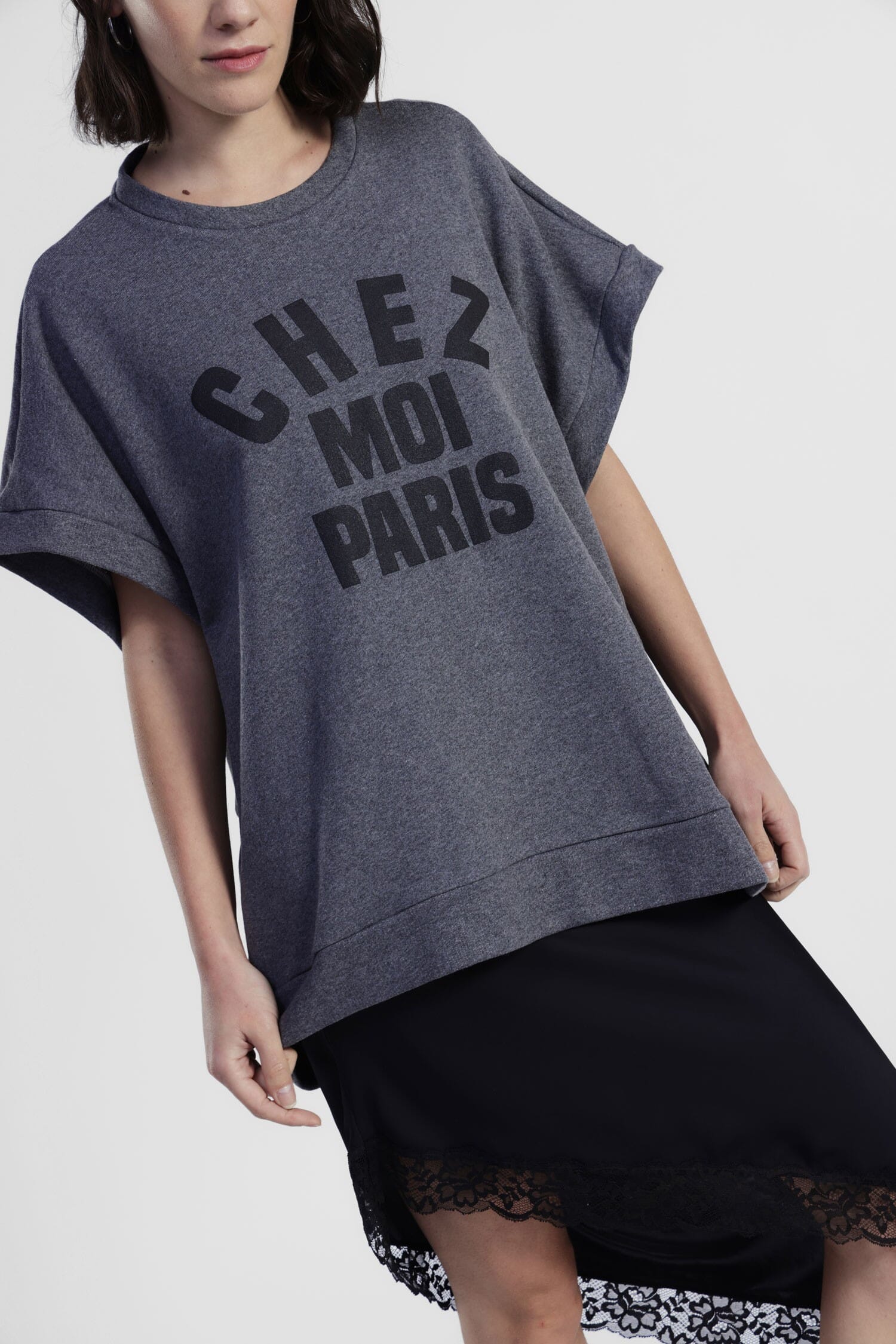 Robe midi avec imprimé sur le devant et bordure en dentelle Dixie