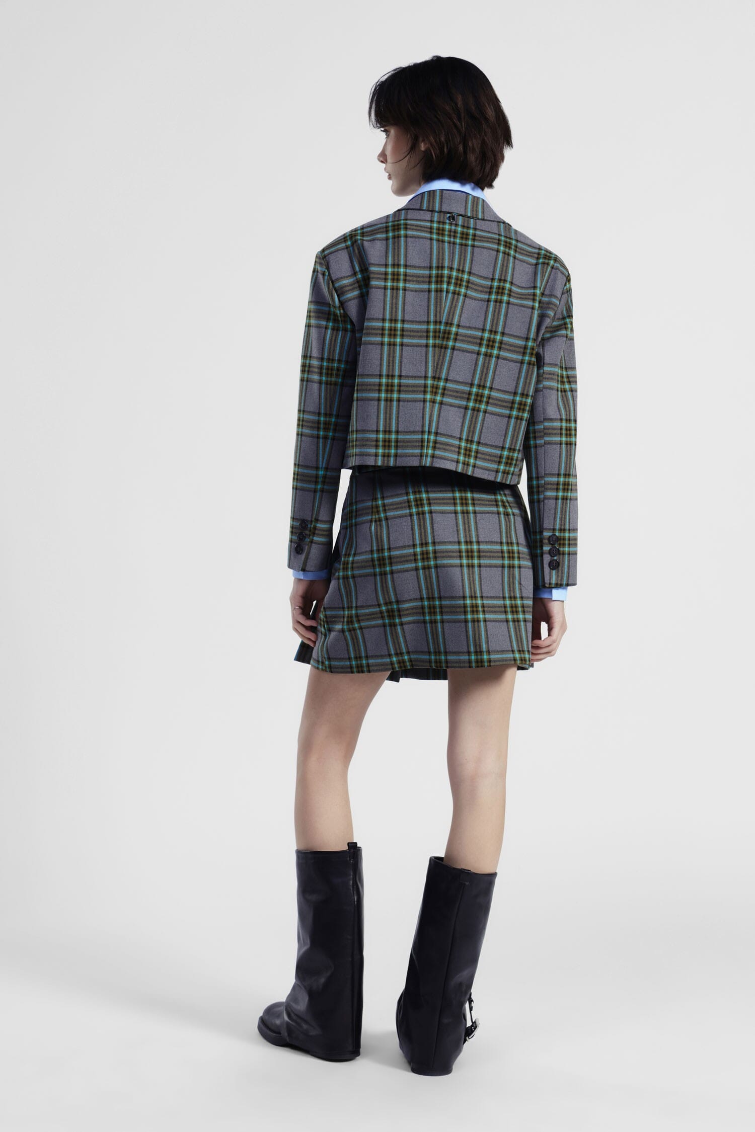 Gonna Corta A Pieghe Stampa Tartan Vita Alta Dixie