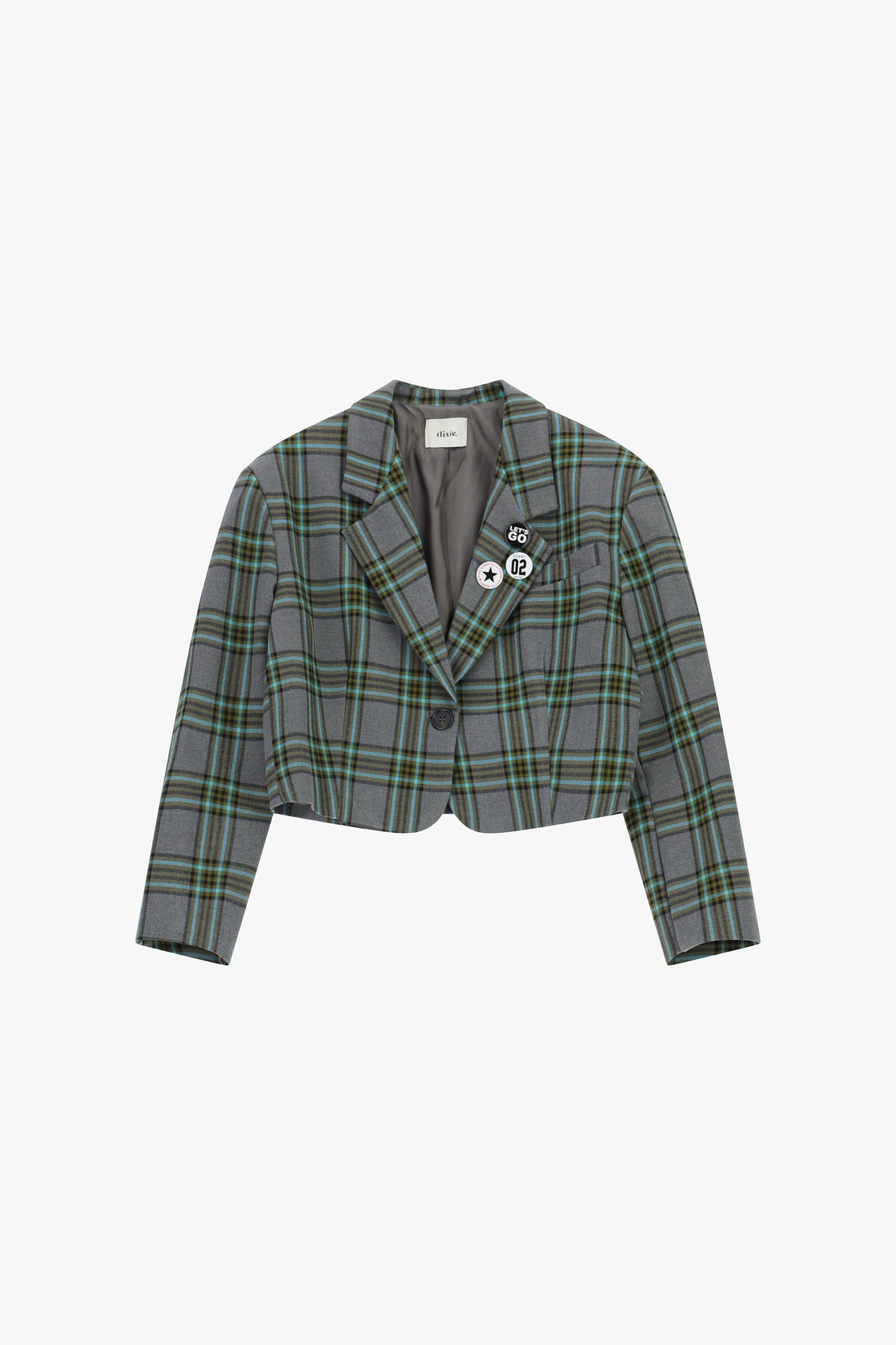 Short Plaid Blazer With Dixie Pin And Buttons