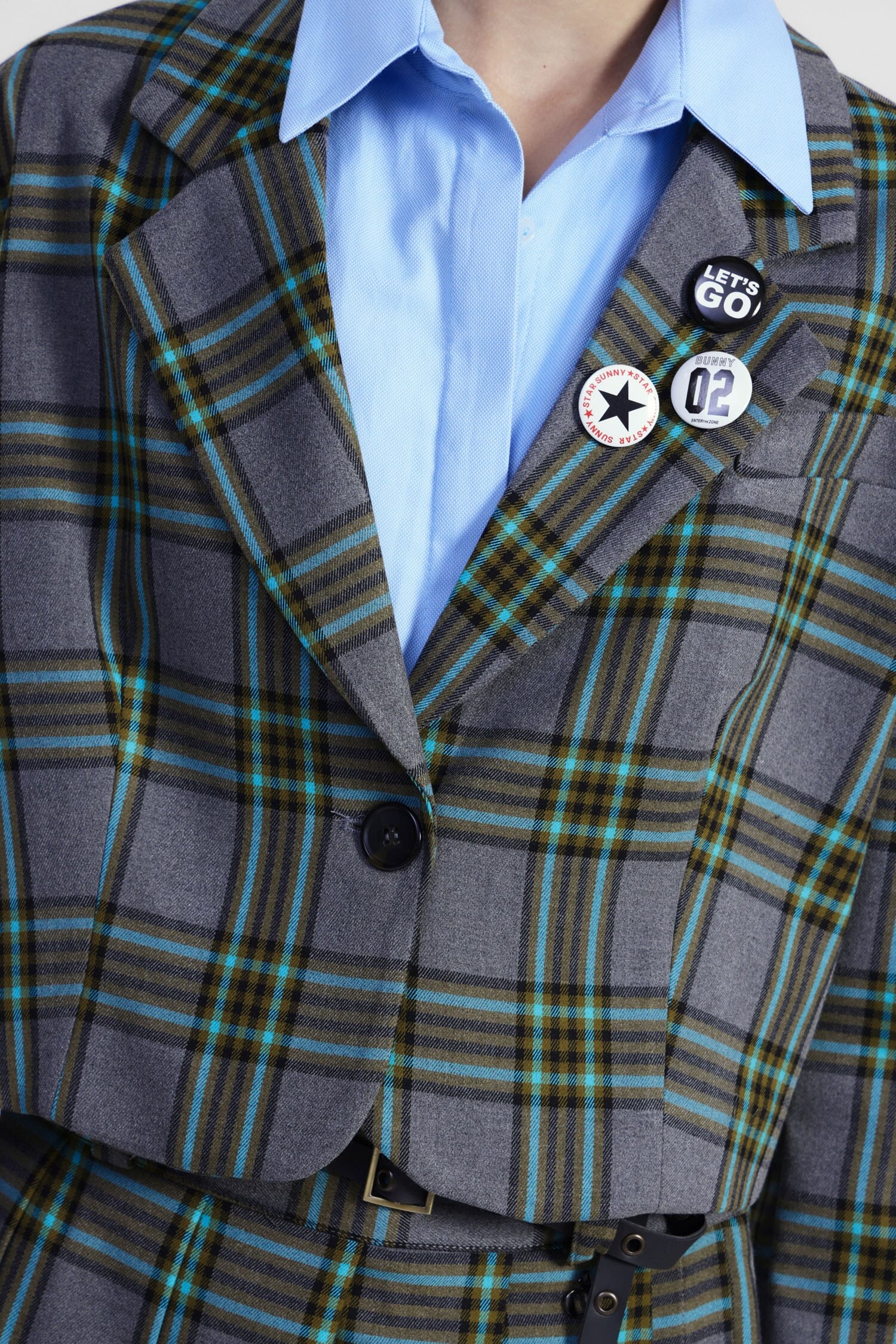 Short Plaid Blazer With Dixie Pin And Buttons