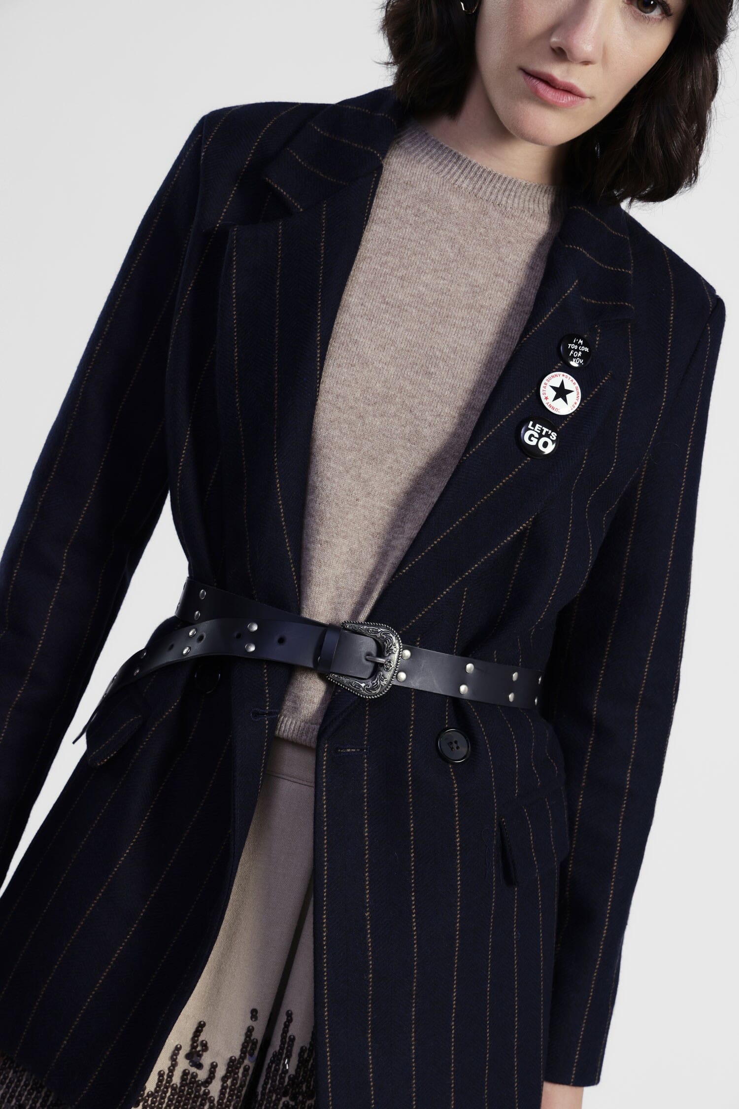 Blazer A Righe Con Cintura E Bottoni Decorativi Dixie