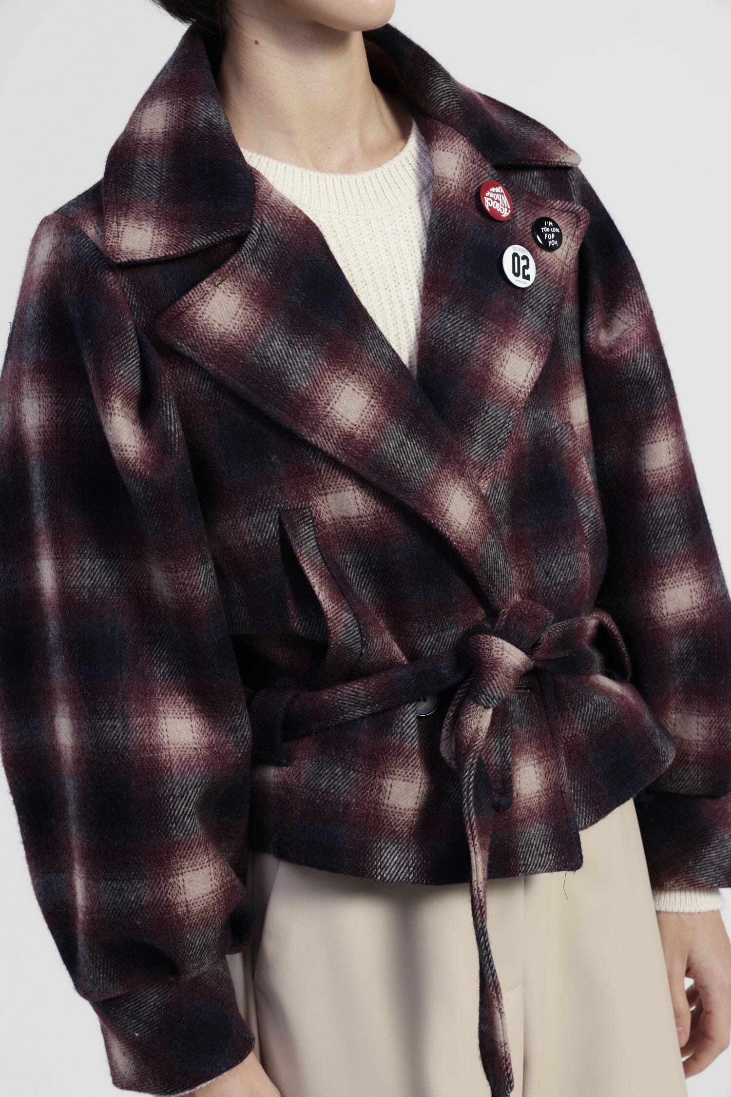 Manteau court à carreaux avec ceinture Dixie