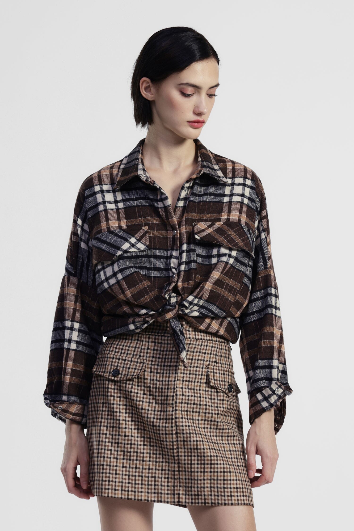 Front Knot Checkered Shirt With Dixie Pockets