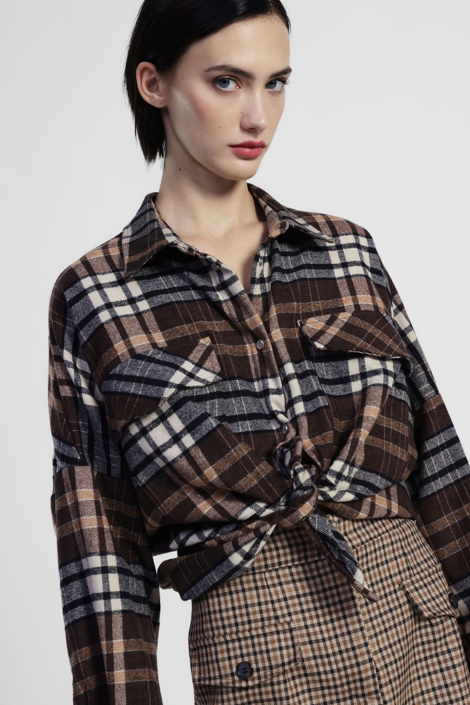 Front Knot Checkered Shirt With Dixie Pockets