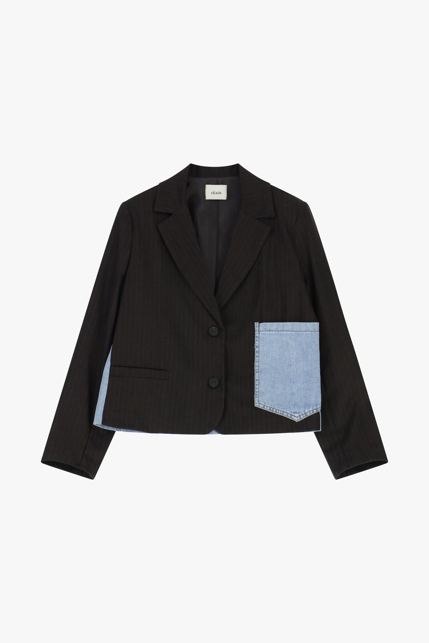 Short Striped Blazer With Contrast Denim Pocket Dixie
