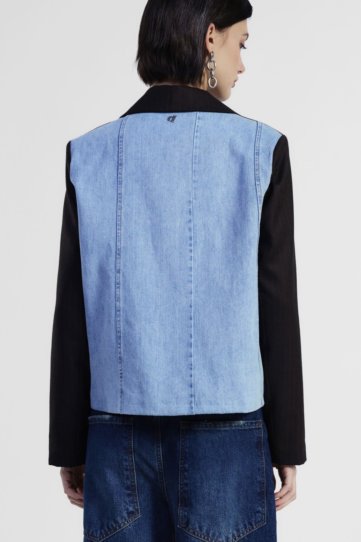 Short Striped Blazer With Contrast Denim Pocket Dixie