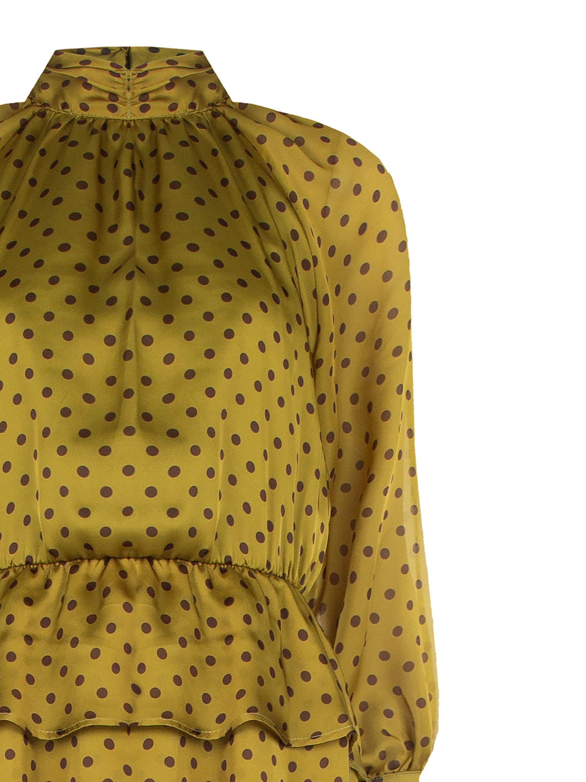 Abito Corto A Balze In Leggerissimo Raso A Pois Con Maxi Maniche Rinascimento