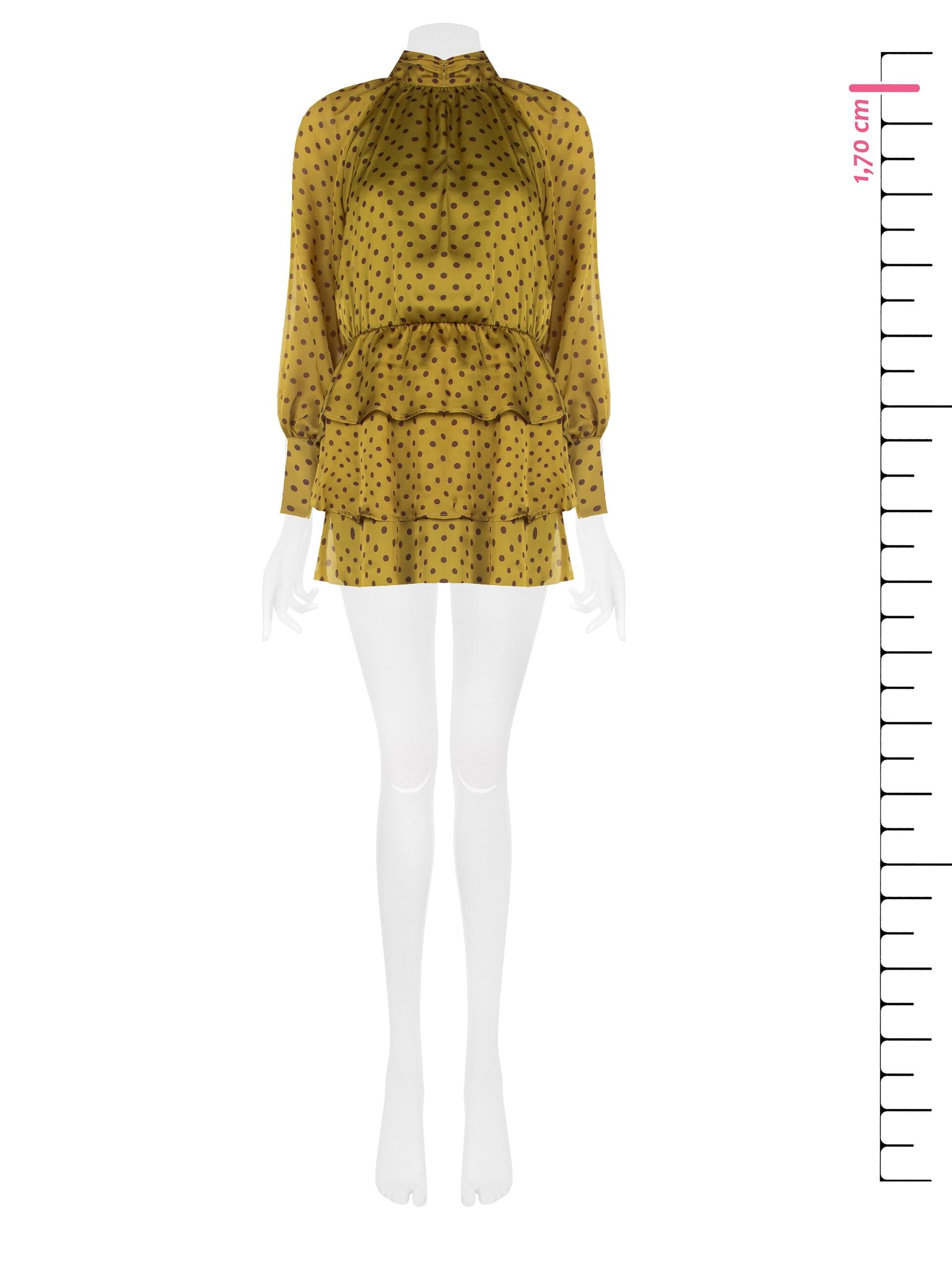 Abito Corto A Balze In Leggerissimo Raso A Pois Con Maxi Maniche Rinascimento