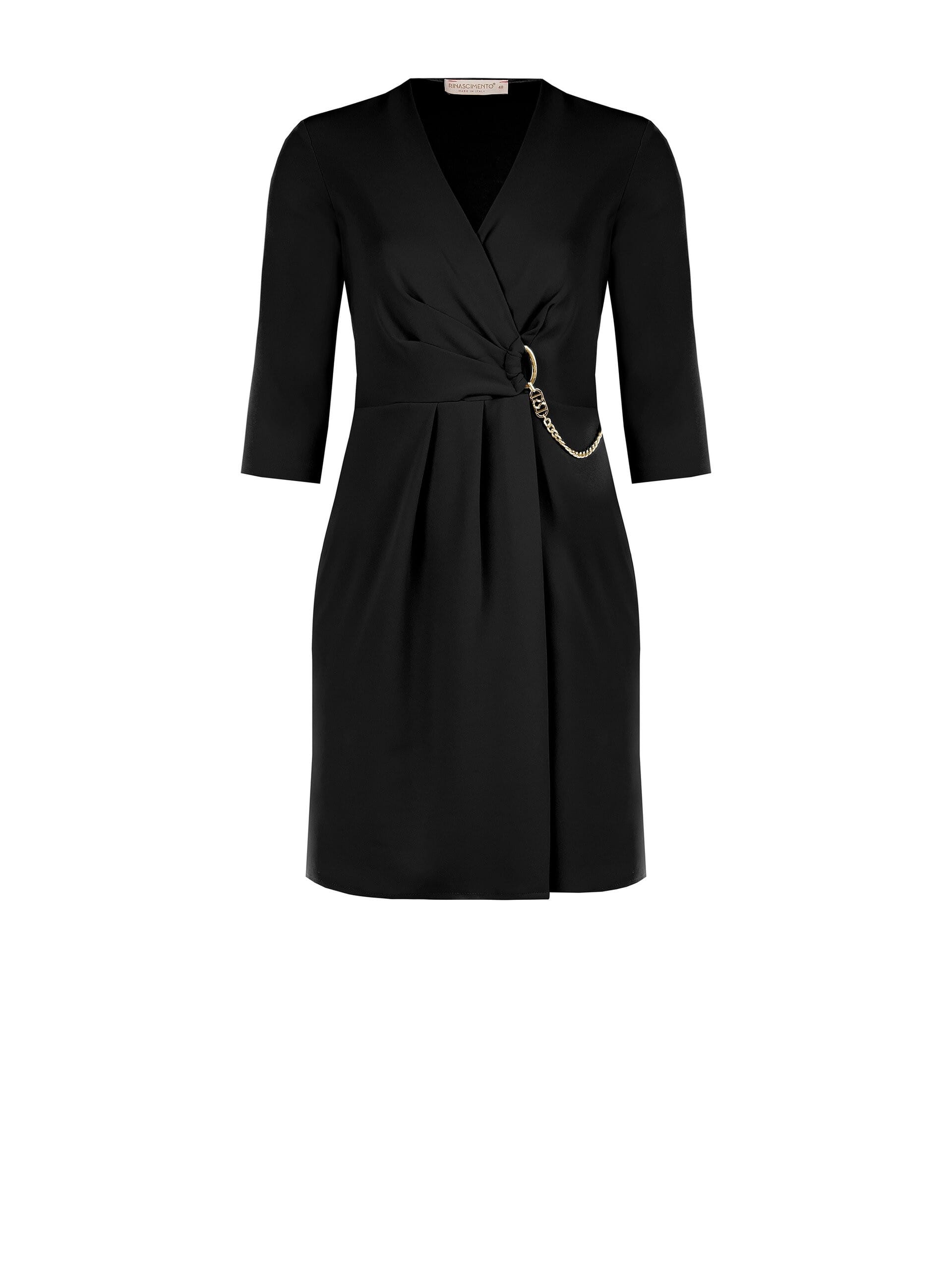 Curvy Sheath Short Dress In Scuba Crepe Crisscross With Rinascimento Curvy Chain Detail