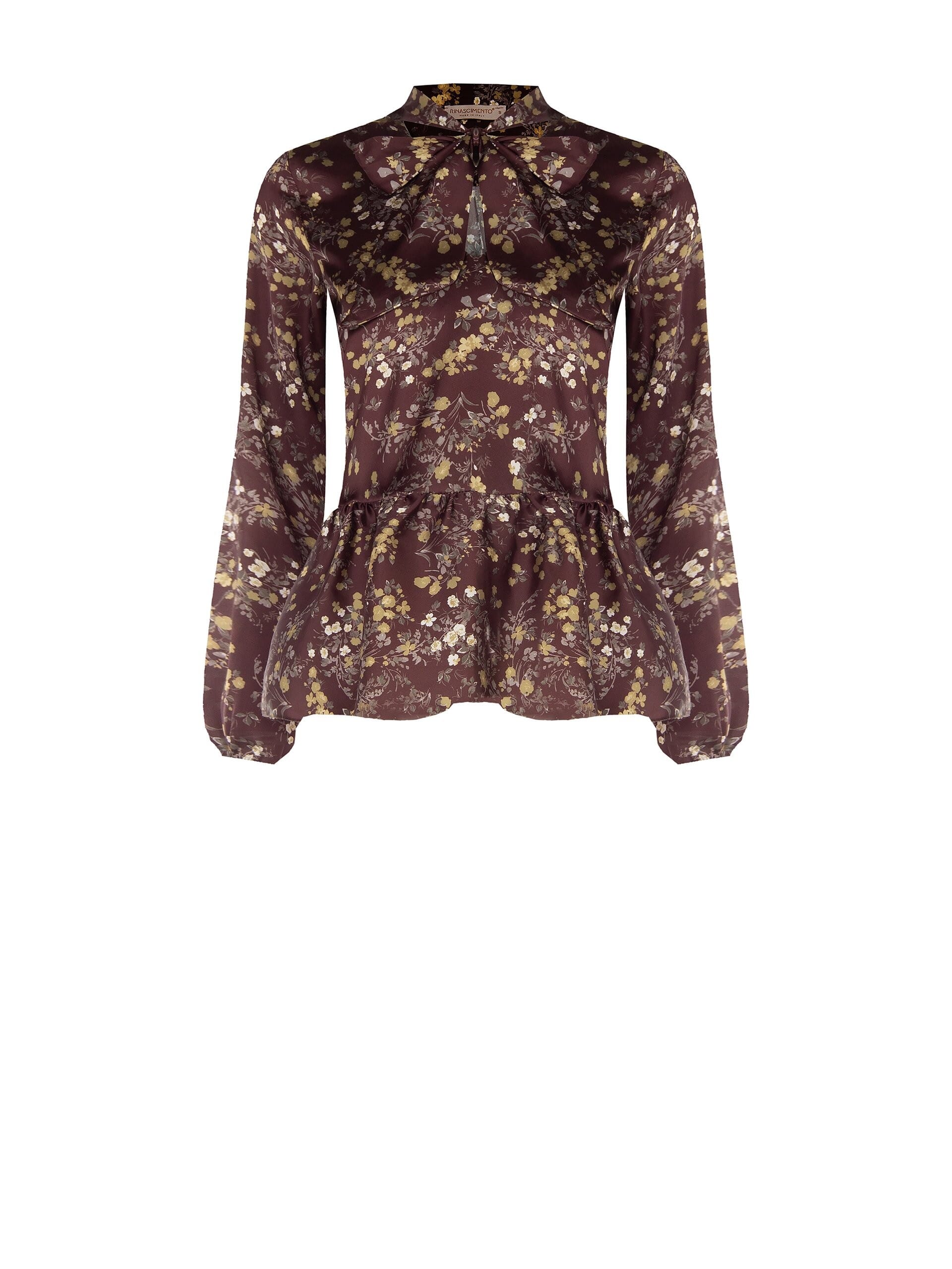 Rinascimento - Chemisier péplum en satin à fleurs avec nœud et encolure en V