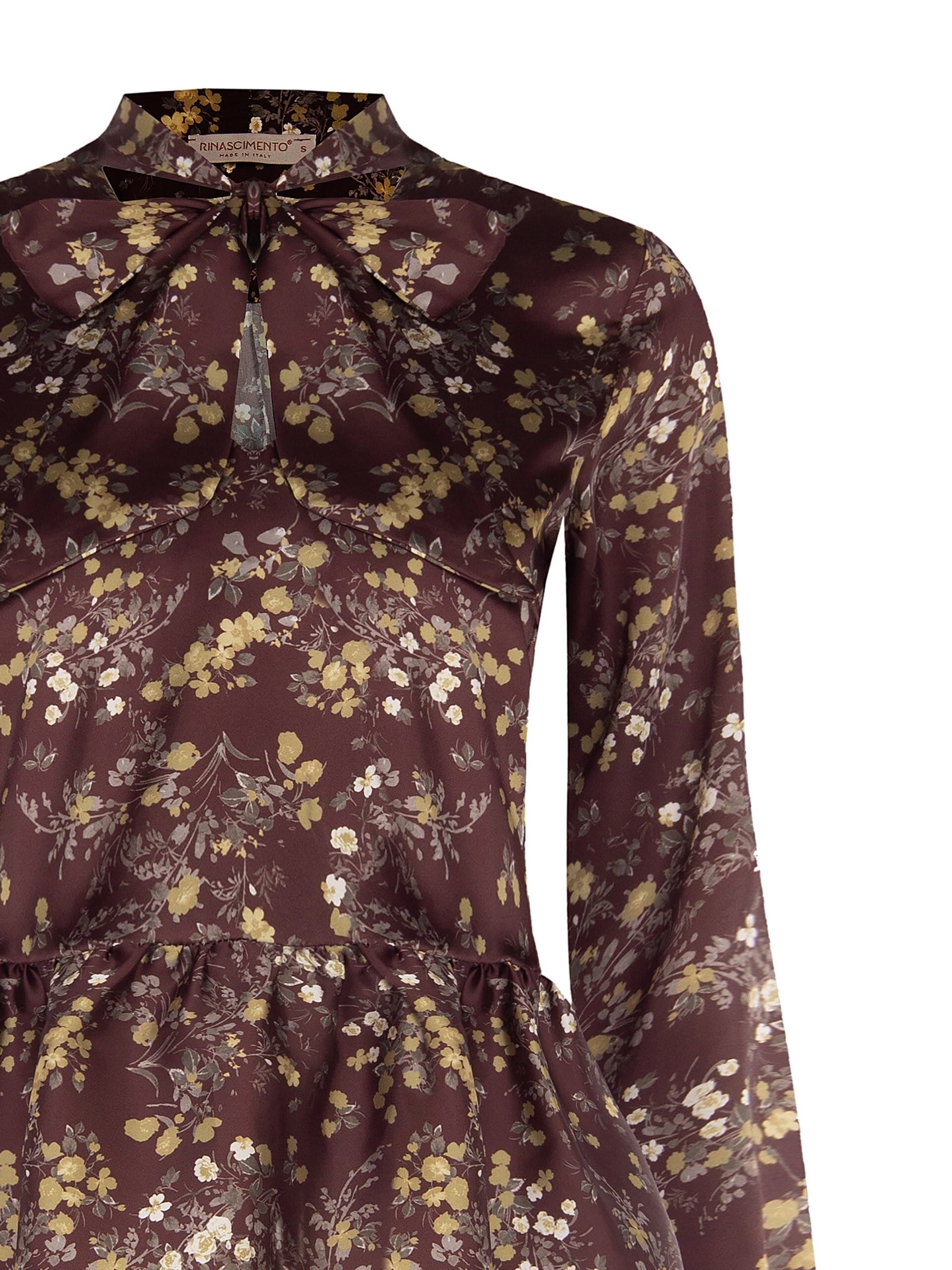 Rinascimento - Chemisier péplum en satin à fleurs avec nœud et encolure en V